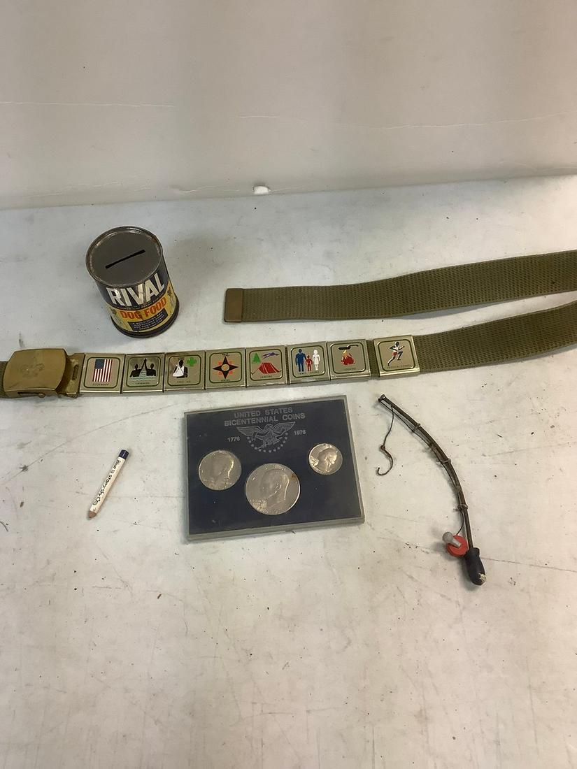 Lot of Boy Scout Belt, U.S. Bicentennial Coins and more: Lot of Boy Scout Belt, U.S. Bicentennial Coins and more