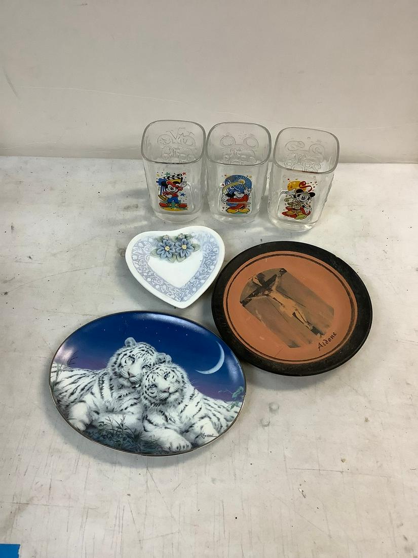 Lot of 3 McDonald's Disney Cups, Two Decorative Plates and Ceramic Trinket Dish (1 of 1)