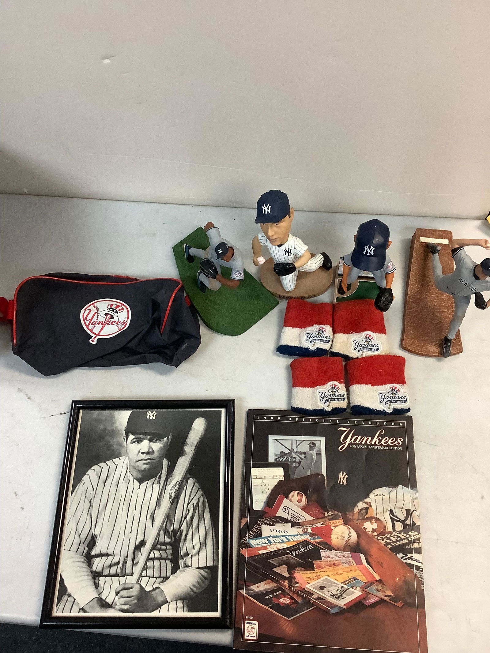 Lot of  Yankee  Bobble Heads & Statue, 1989 Yankee Yearbook Framed Photo of Babe Ruth and more (1 of 1)
