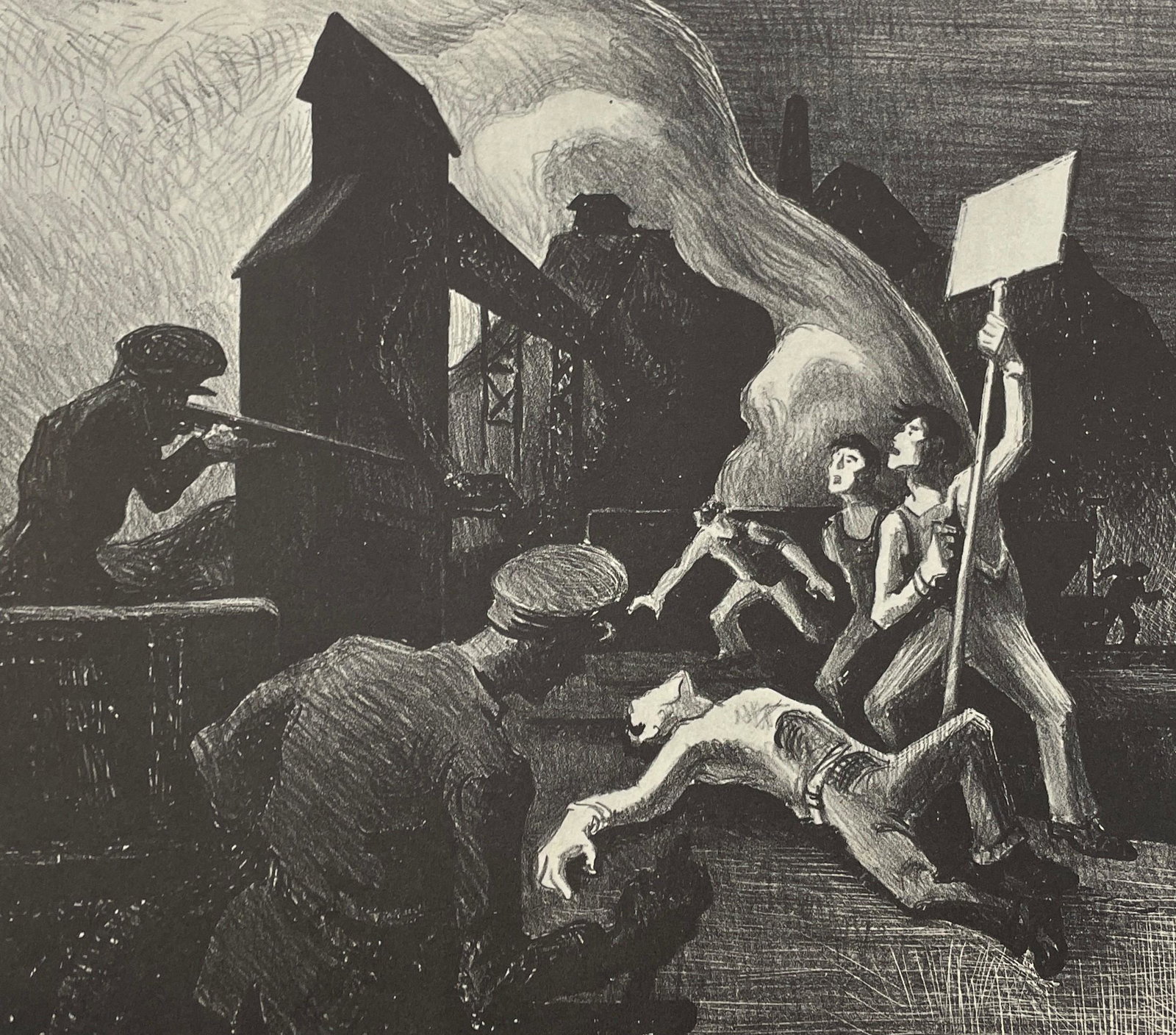 Thomas Hart Benton - Strike, 1933: THOMAS HART BENTON (1889-1975) Strike, 1933 Print in Colors, Printed in the 1960s 8" x 8" Thomas Hart Benton was an American artist whose paintings, lithographs, and murals contributed to the Regional