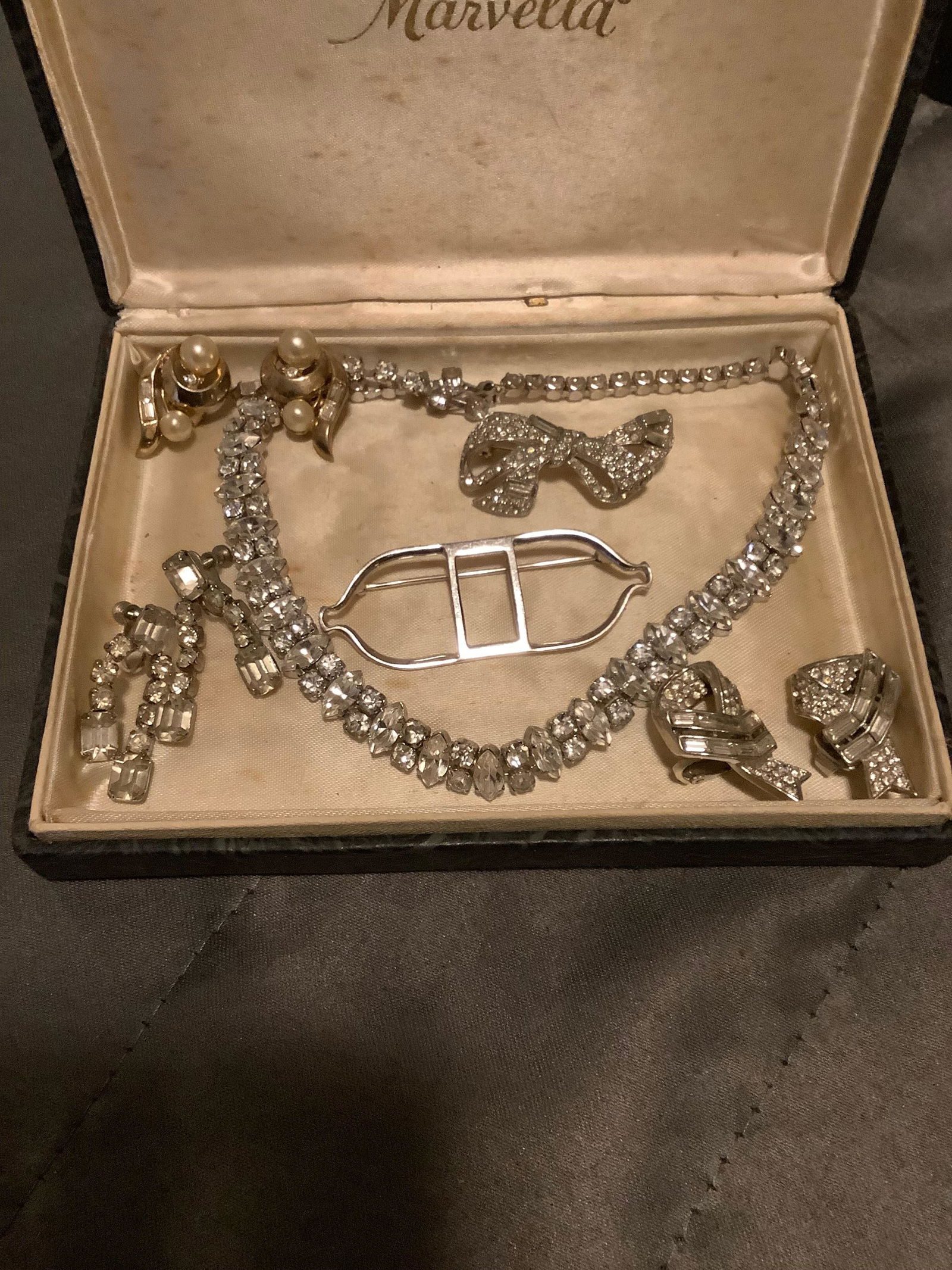 Lot of Vintage Weiss Necklace, Trifari Earrings, Ledo Pin and More: Lot of Vintage Weiss Necklace, Trifari Earrings, Ledo Pin and More