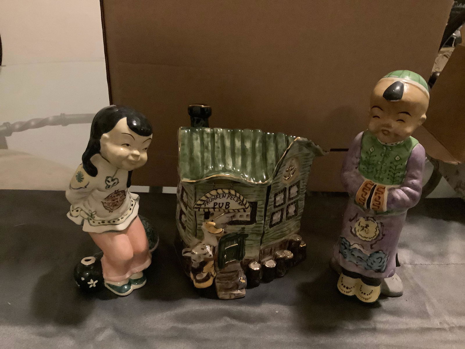 Lot of Signed Made in Occupied Japan Figurines and Clayworks Blue Sky Drunken Pelican Pub Candle (1 of 1)