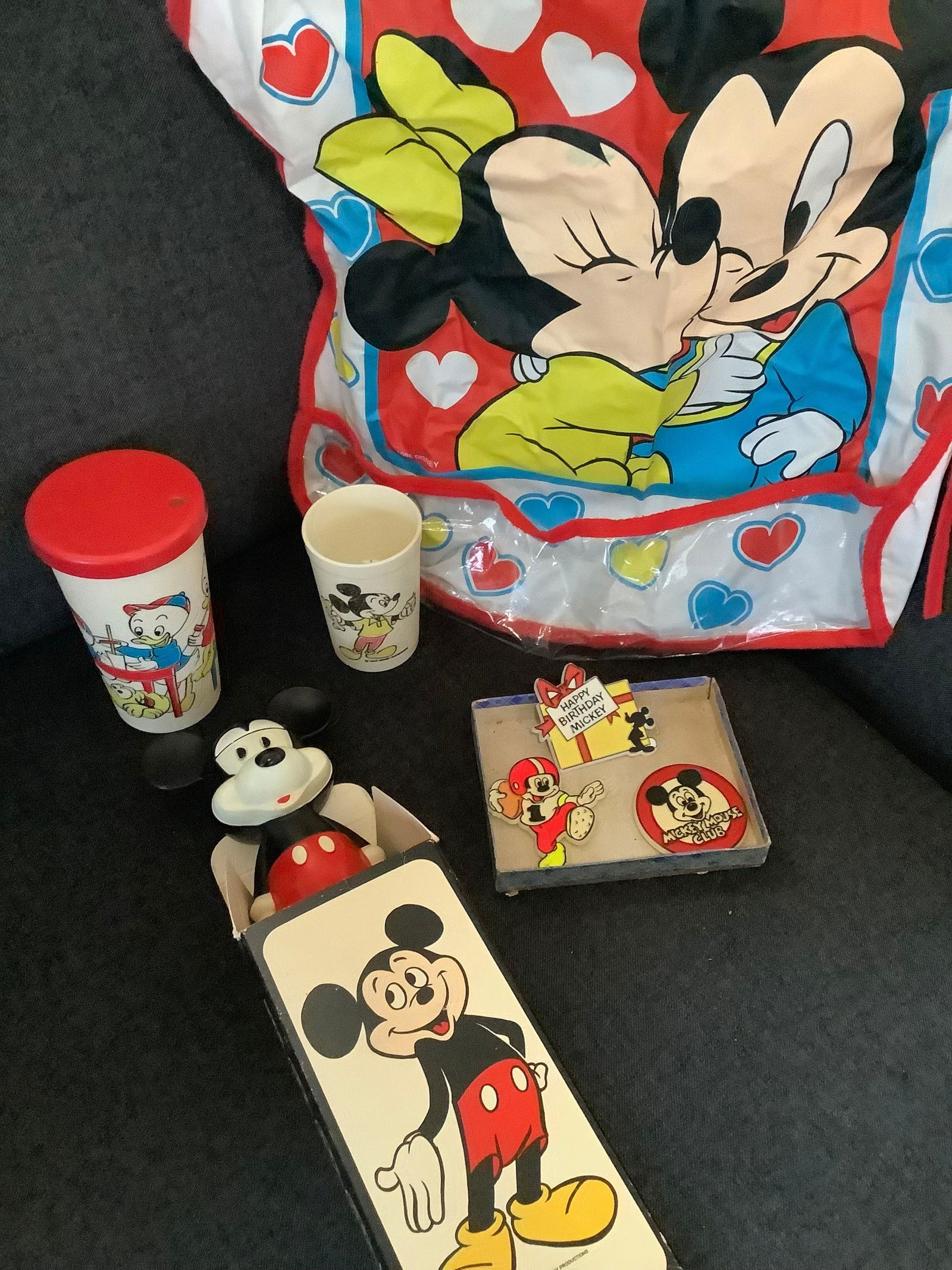 Lot of Vintage Mickey Mouse Magnets, Cups, Apron and More: Lot of Vintage Mickey Mouse Magnets, Cups, Apron and More