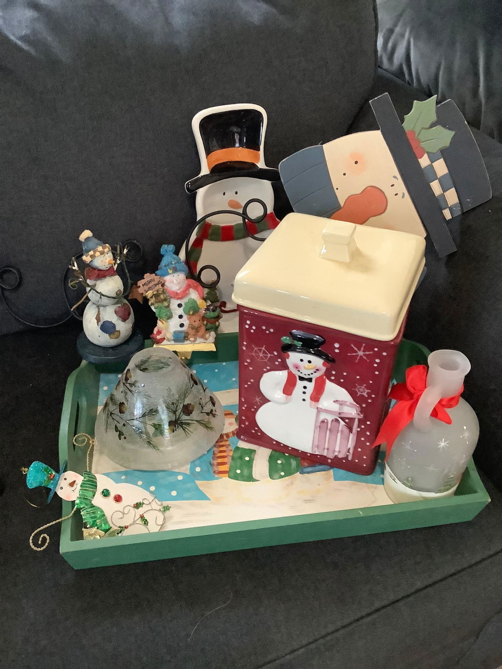 Lot of Snowman Tray, Cookie Jar, Wall Hanging and More Largest 16.5x12: Lot of Snowman Tray, Cookie Jar, Wall Hanging and More Largest 16.5x12