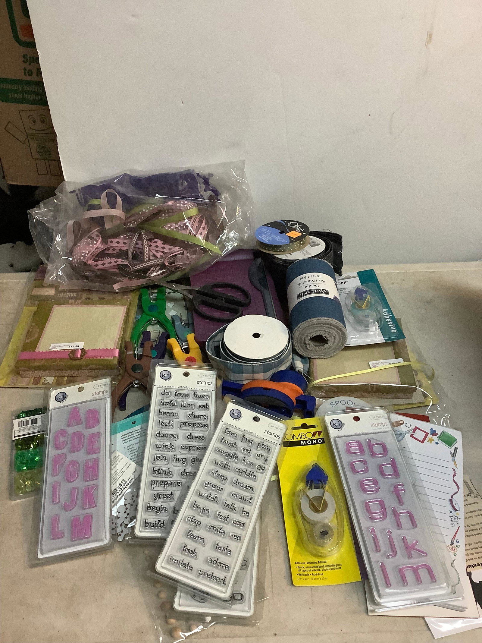 Box of Craft supplies such as ribbon, tools and more: Box of Craft supplies such as ribbon, tools and more