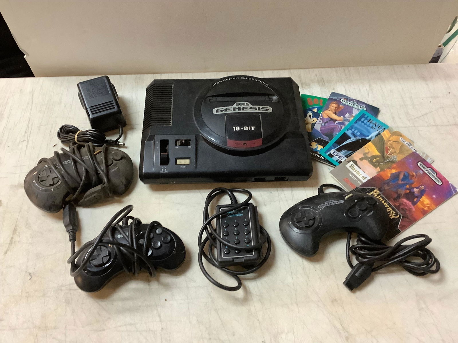 Sega Genesis system Serial No. 020212213, model 1601 w/controllers & adapter (1 of 1)