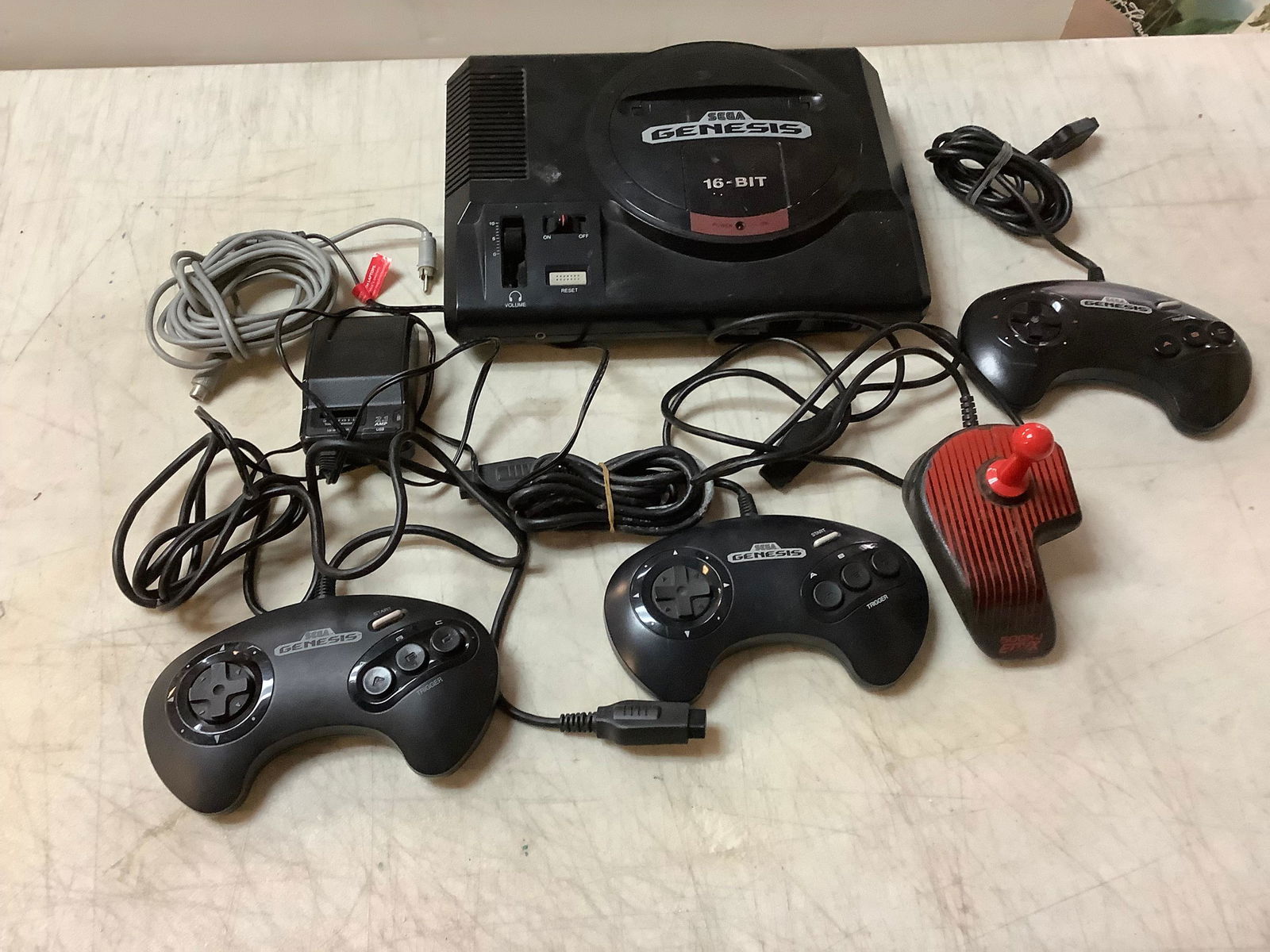 Sega Genesis system Serial No. 020750096, model 1601 w/controllers, joy stick & adapter (1 of 1)