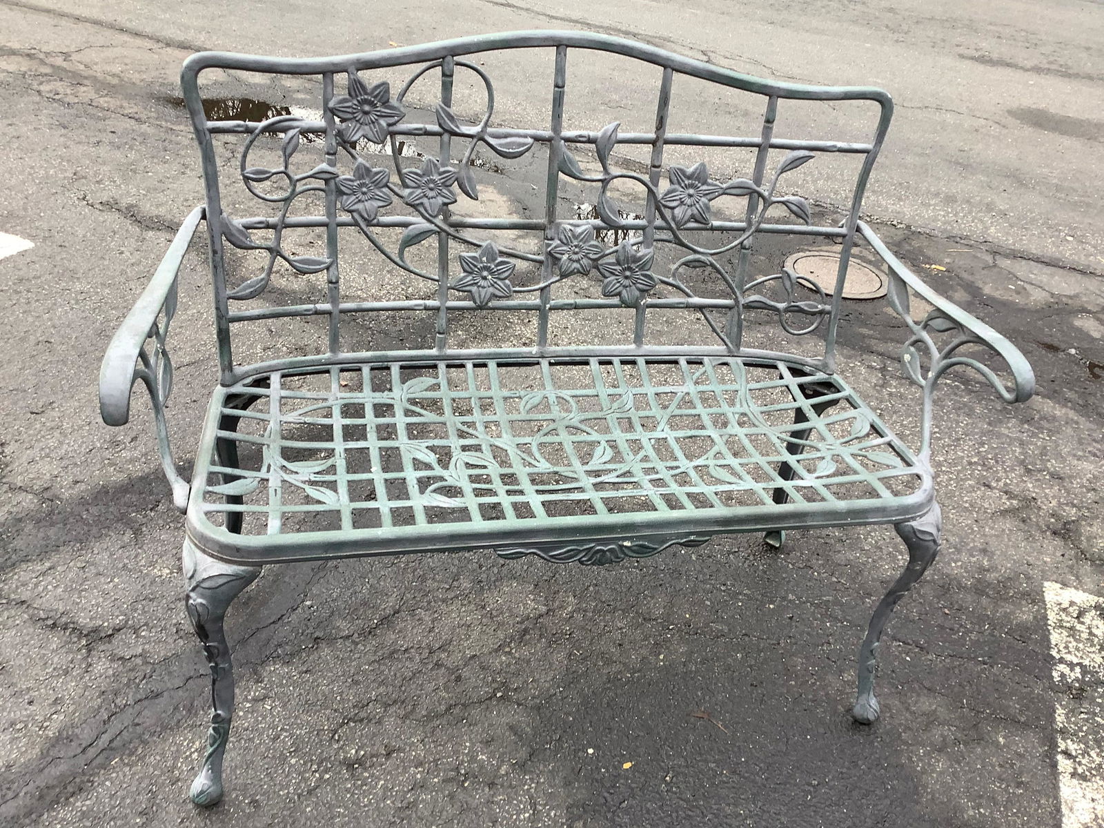 Metal floral outdoor bench 40x41 (1 of 1)