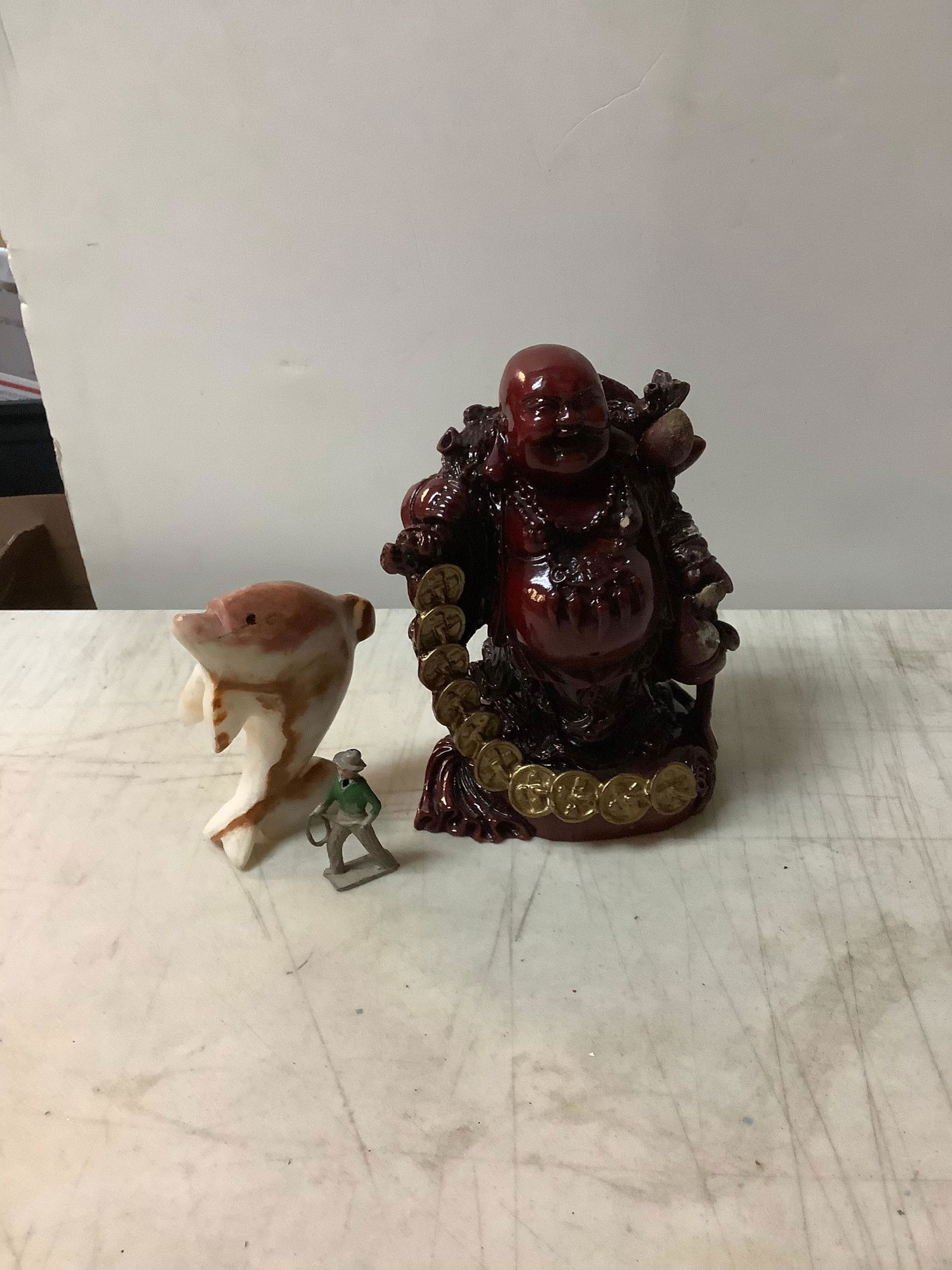 Stone dolphin figure 4 in, miniature figure and Buddha statue 7 in (1 of 1)