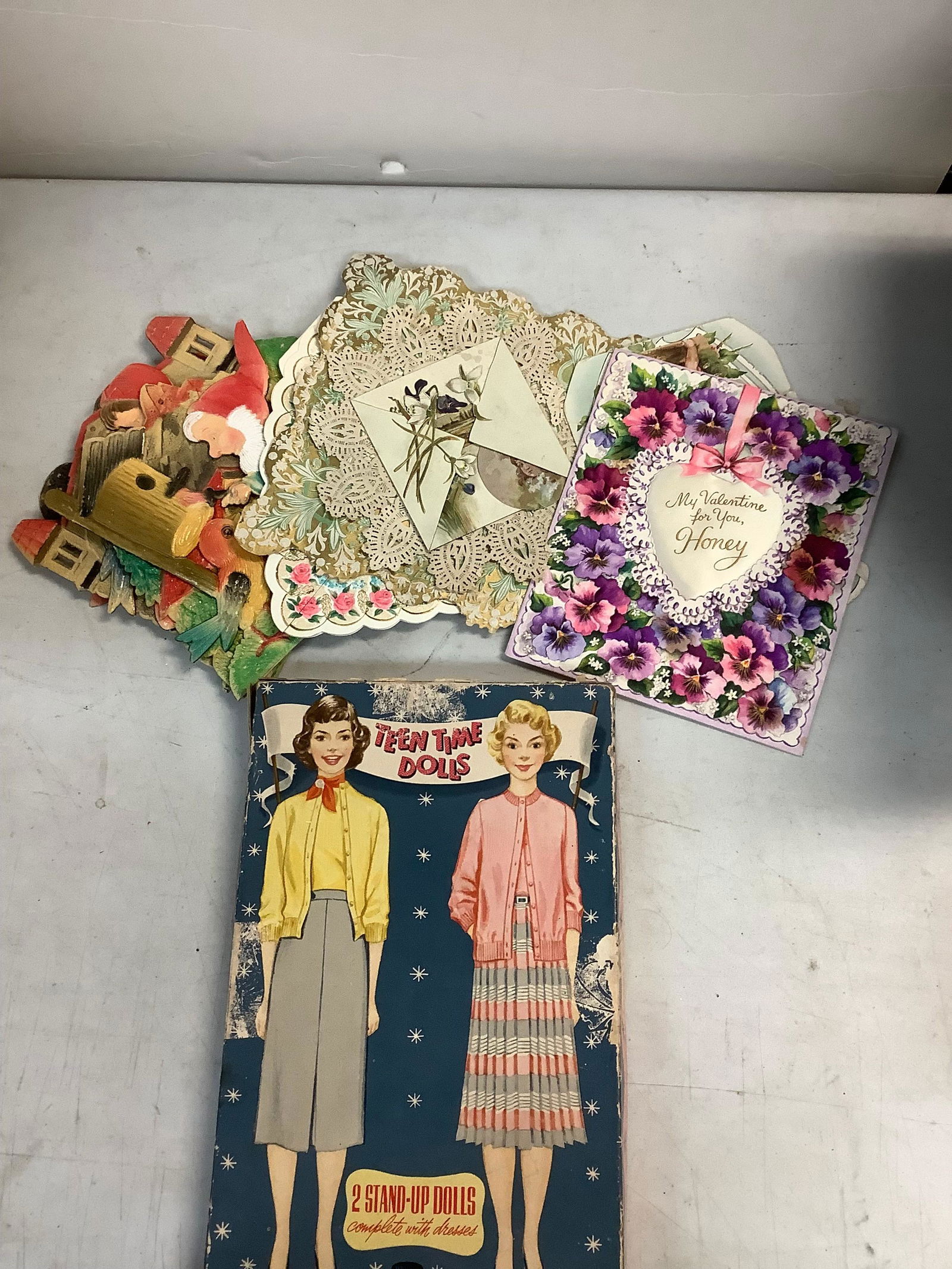 Whitman paper dolls with vintage cardboard wall decorations (1 of 1)