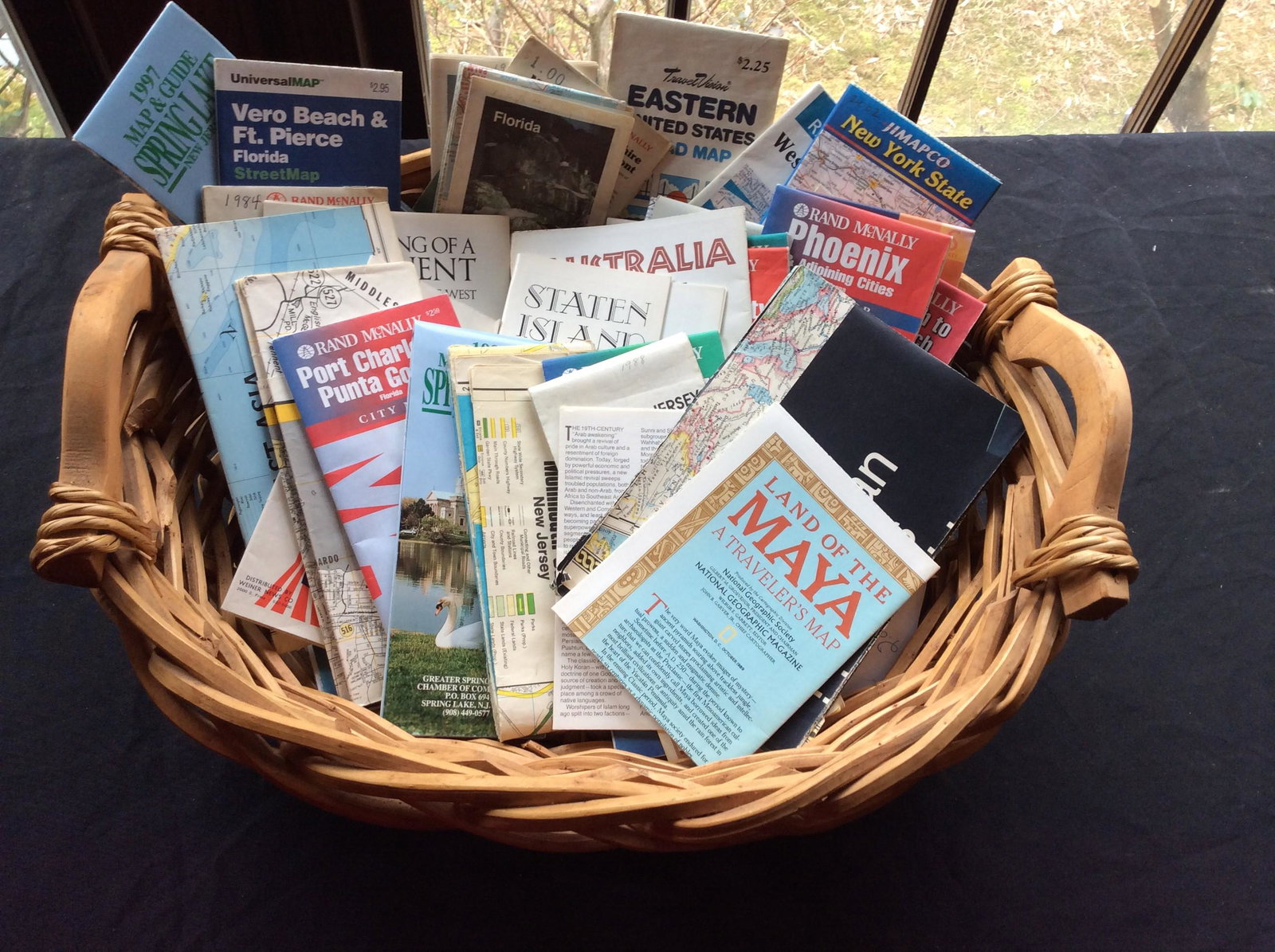 Large Lot of Vintage Maps (Basket not included): Large Lot of Vintage Maps (Basket not included)