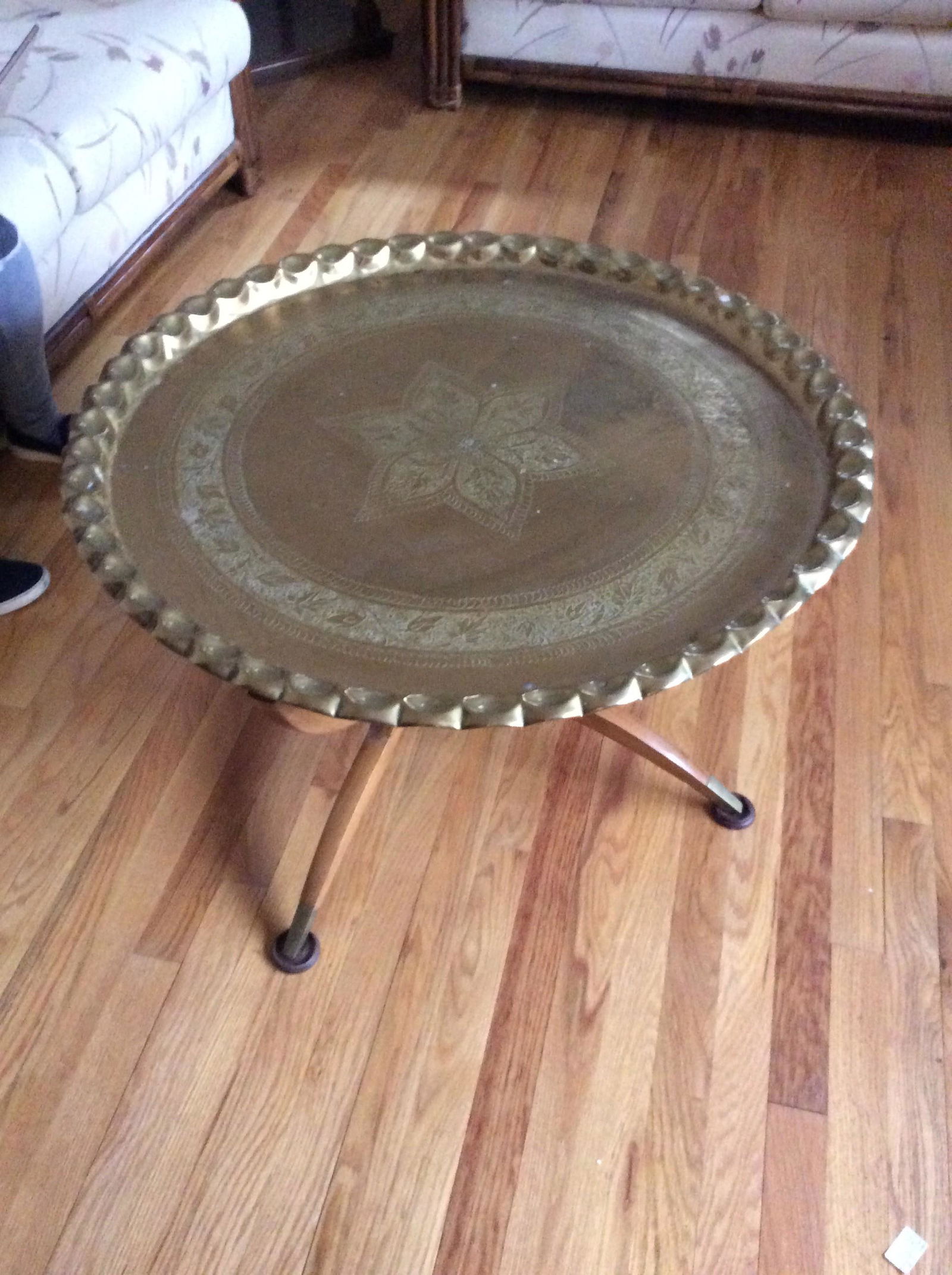 Morrocan Etched Brass Round Table w/ Folding Legs 33x18 (1 of 1)