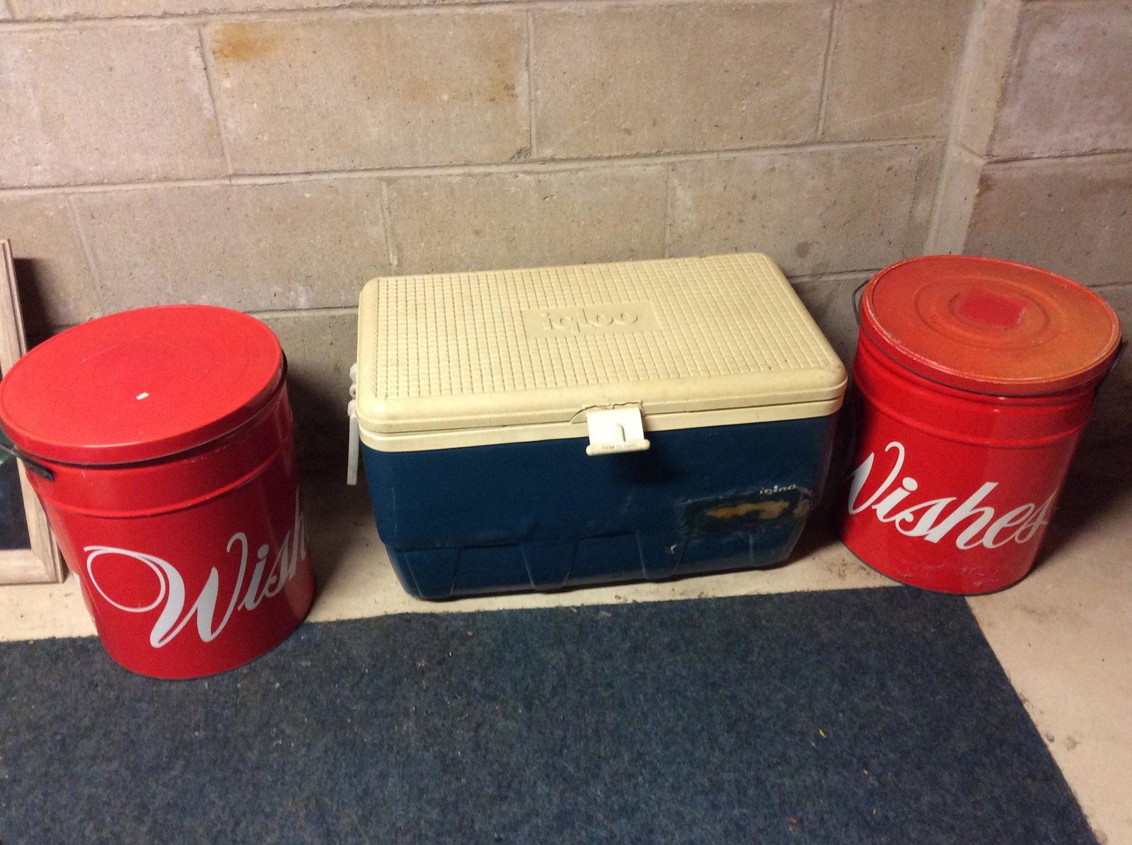 Vintage Cooler and Lidded Tin Cans: Vintage Cooler and Lidded Tin Cans