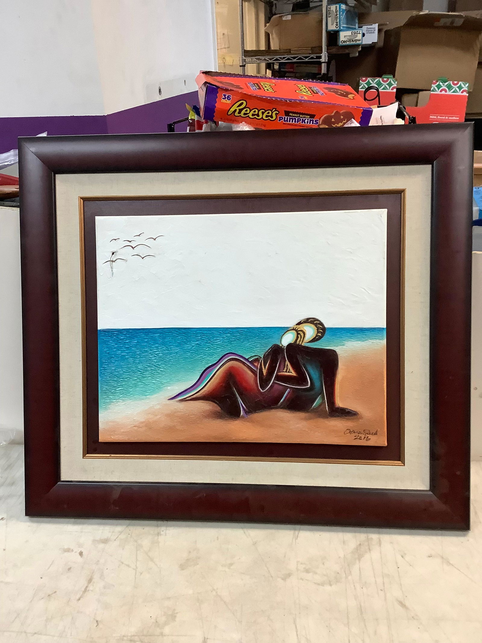 2016 signed and dated "Aaron Reed" watercolor on canvas, 31x27 (1 of 1)