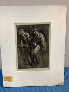 Signed 1901 Sir Frank Brangwyn, "Les Mendicants" 14.5x11.5": Signed 1901 Sir Frank Brangwyn, "Les Mendicants" 14.5x11.5"