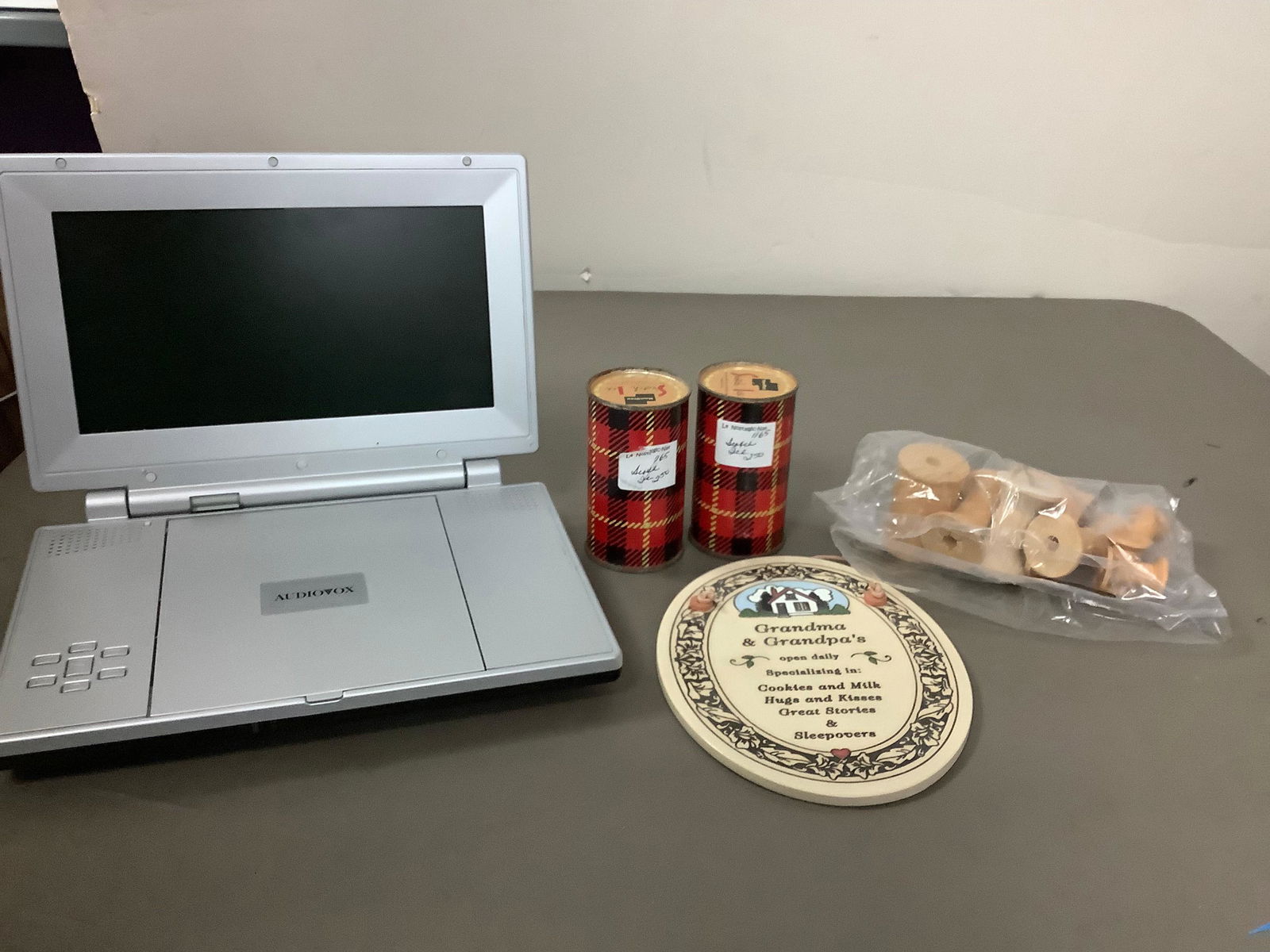 Lot of Audiovox portable DVD Player, (no cords), Trinity Pottery Grandma & Grandpa's  wall hanging (1 of 1)