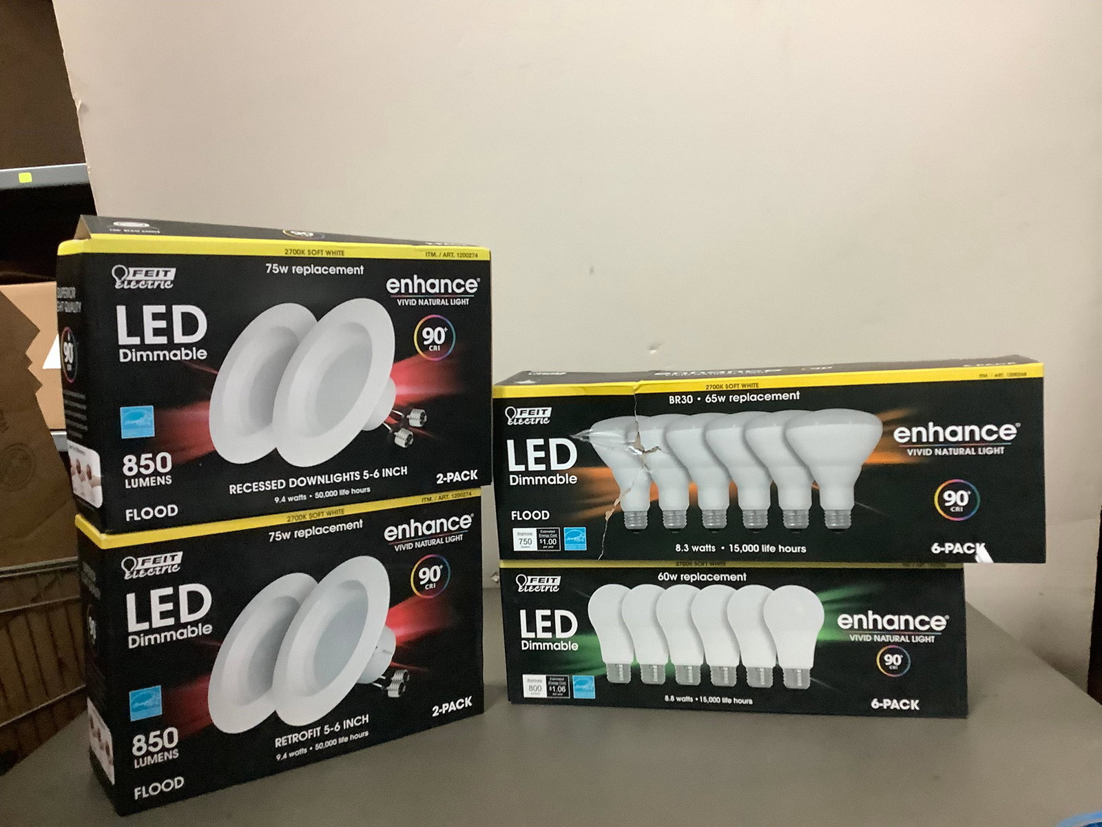 Lot of Feit light bulbs, 2 packs and 6 packs, Flood and Recessed: Lot of Feit light bulbs, 2 packs and 6 packs, Flood and Recessed