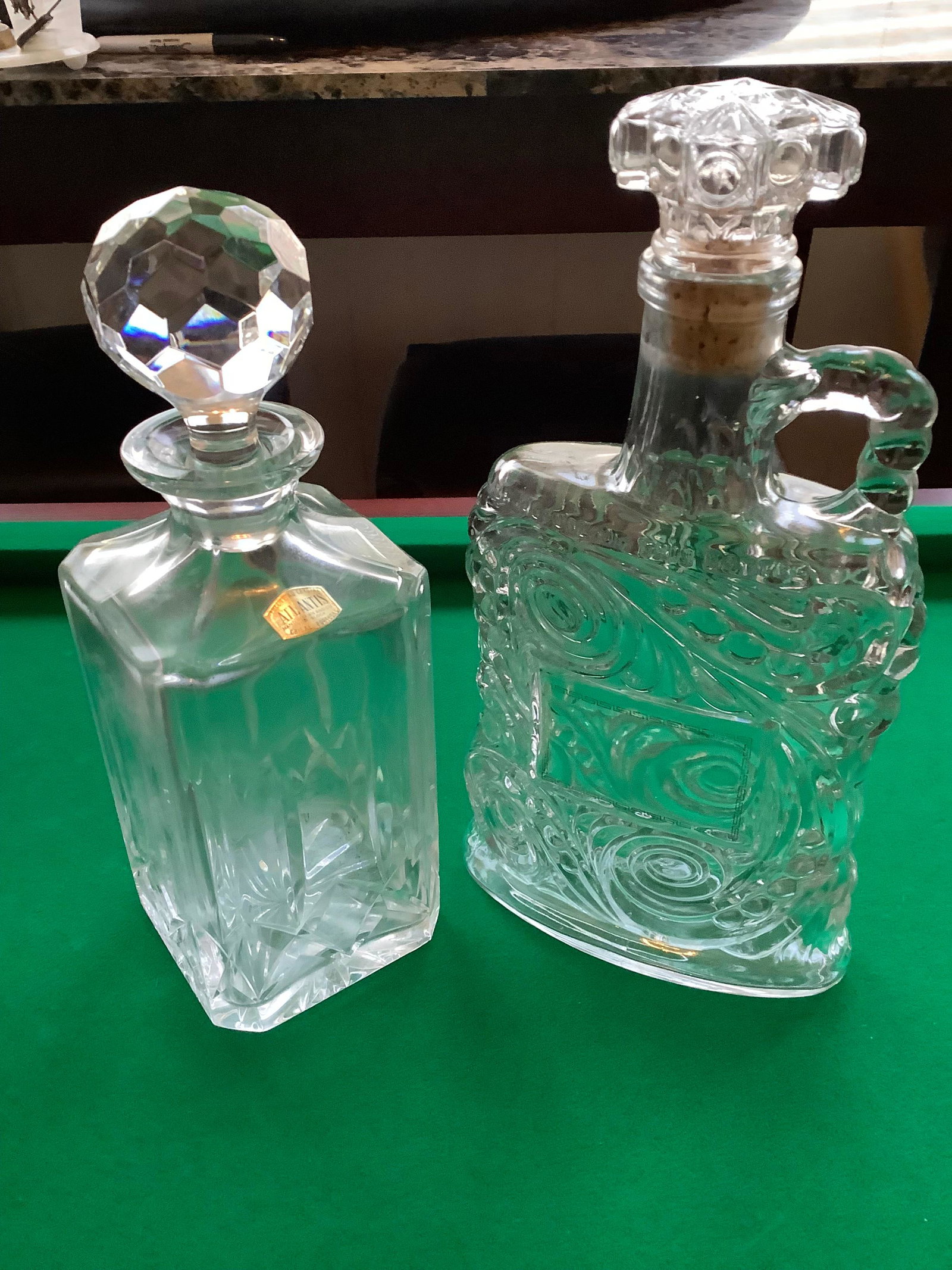 Lot of 2 Glass Decanters (1 is Lead Crystal "Atlantis" Tallest 11": Lot of 2 Glass Decanters (1 is Lead Crystal "Atlantis" Tallest 11"