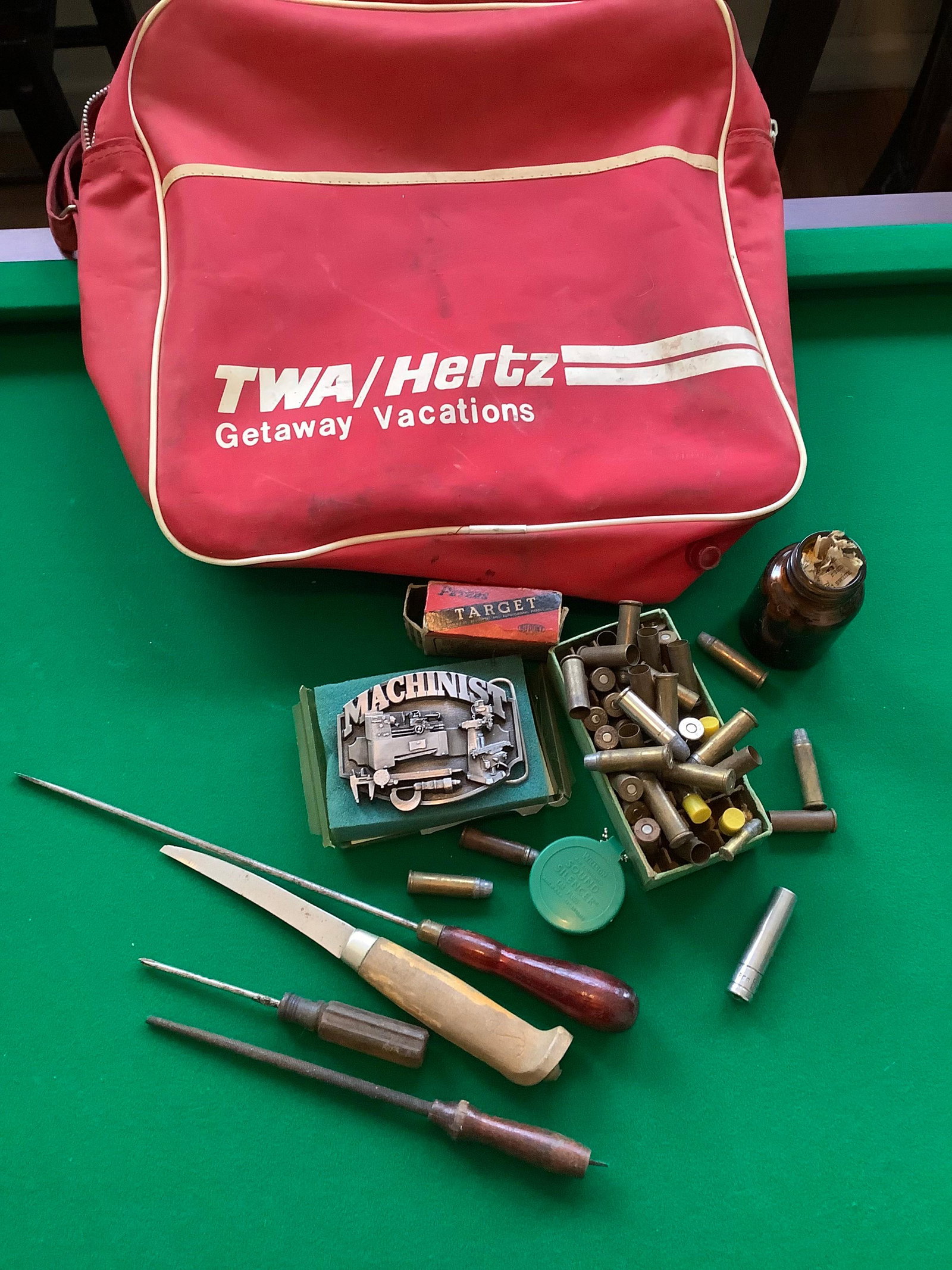Vintage TWA/Hertz Getaway Vacations Bag, 1987 Sisfiyou Belt Buckle , Ammo, Vintage Tools and More: Vintage TWA/Hertz Getaway Vacations Bag, 1987 Sisfiyou Belt Buckle , Ammo, Vintage Tools and More