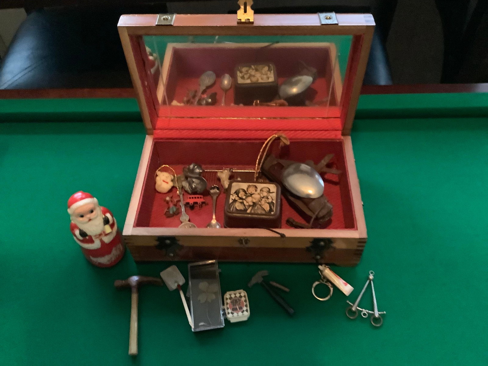 Vintage Jewelry Box w/ Collector Spoons, Vintage Santa Claus on Wheels, Miniatures and More: Vintage Jewelry Box w/ Collector Spoons, Vintage Santa Claus on Wheels, Miniatures and More