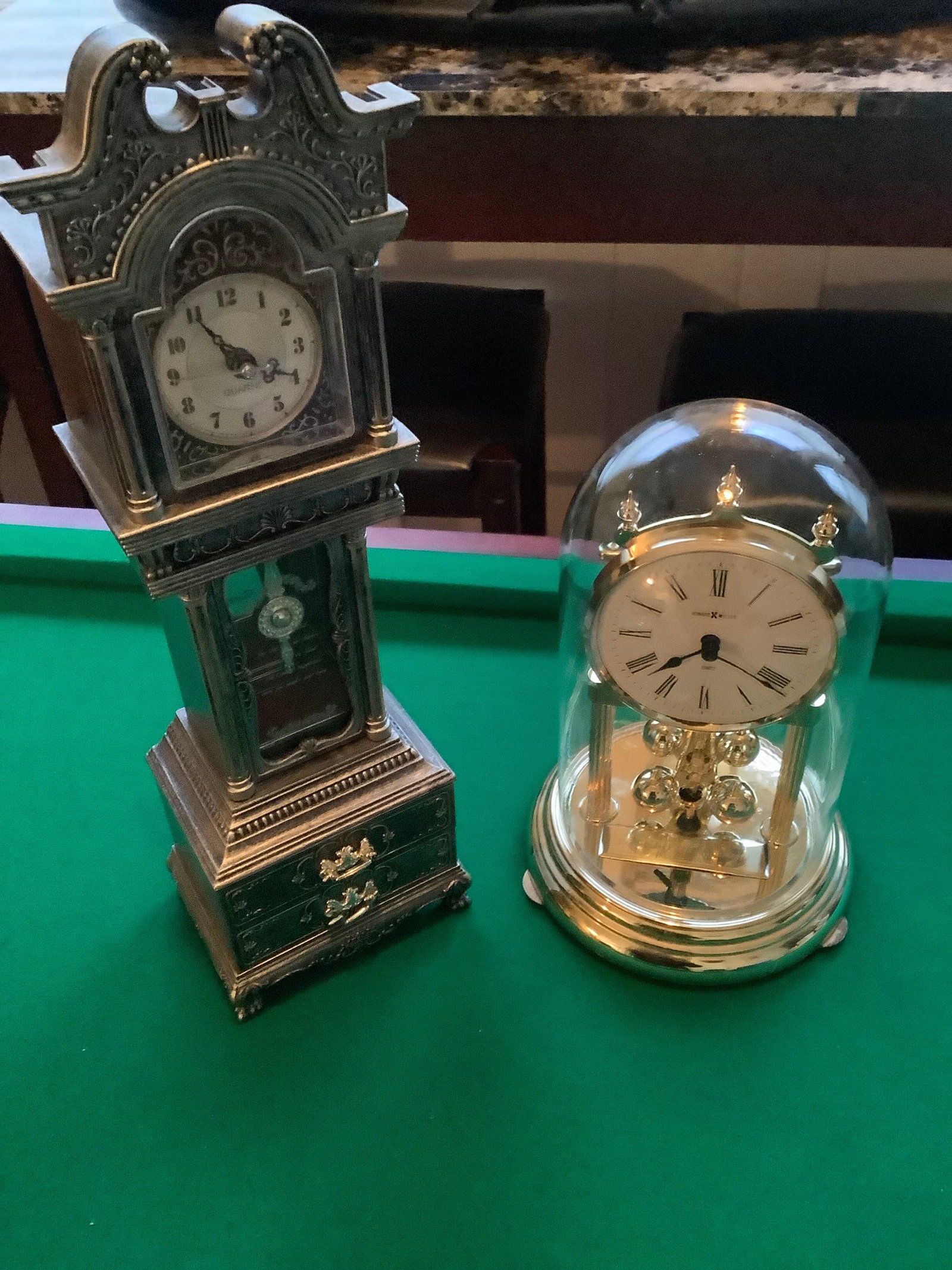 Lot of 2 Howard Miller Clock w/ Glass Dome Lid 9.5" and Quartz Musical Clock 14" (Untested): Lot of 2 Howard Miller Clock w/ Glass Dome Lid 9.5" and Quartz Musical Clock 14" (Untested)