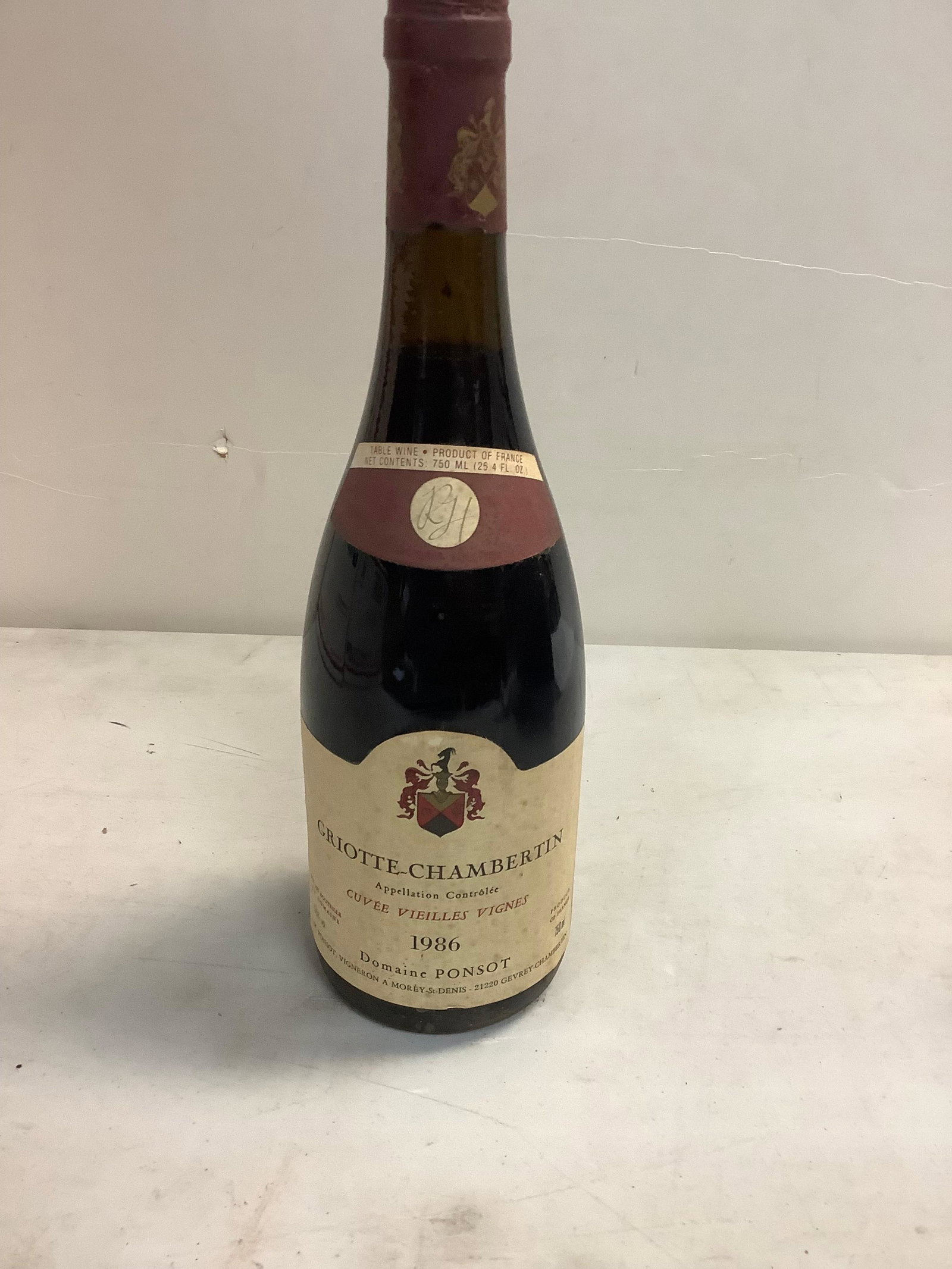 Sealed 1986 GRIOTTE-CHAMBERTIN, Domaine Ponsot, Cuvee Vielles Vignes Red Burgundy 750ml: Sealed 1986 GRIOTTE-CHAMBERTIN, Domaine Ponsot, Cuvee Vielles Vignes Red Burgundy 750ml
