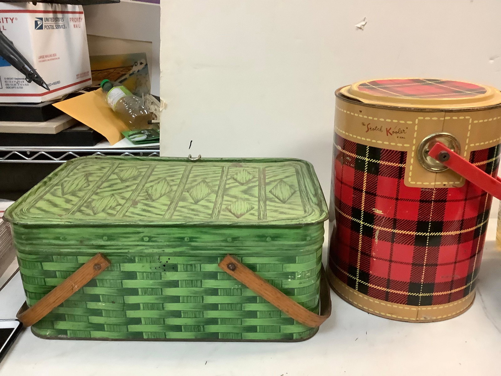 lot of Vintage Skotch Kooler and Metal Pinic Basket: lot of Vintage Skotch Kooler and Metal Pinic Basket