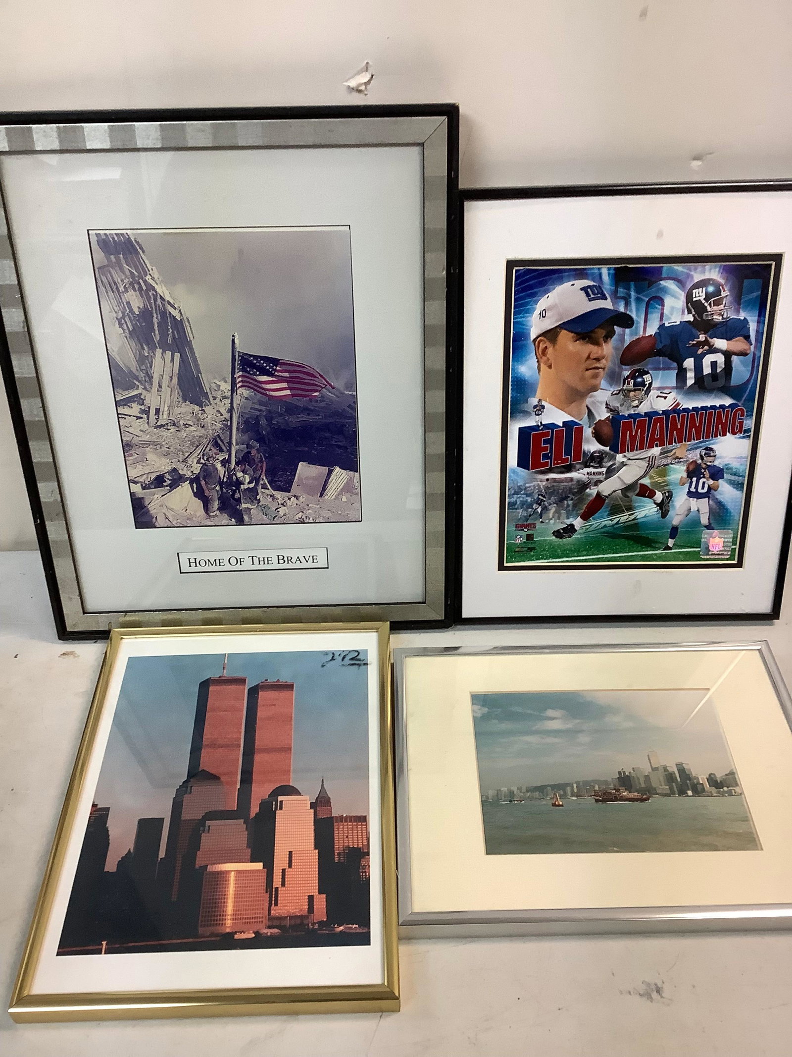 Home of the brave, Eli manning, Twin towers picture of New york 16x13: Home of the brave, Eli manning, Twin towers picture of New york 16x13