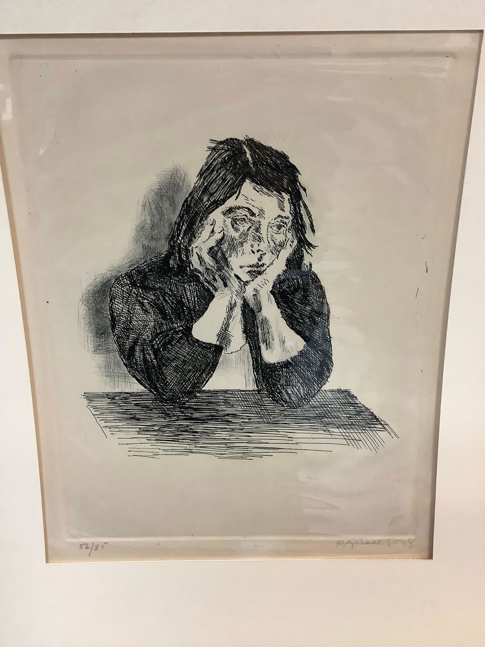 Raphael Soner Woman at the table 20x16 56/85: Raphael Soner Woman at the table 20x16 56/85