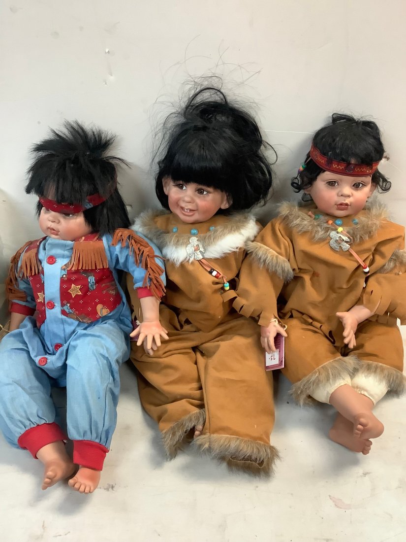 lot of 3 vintage Indian dolls measuring 22" (1 of 1)