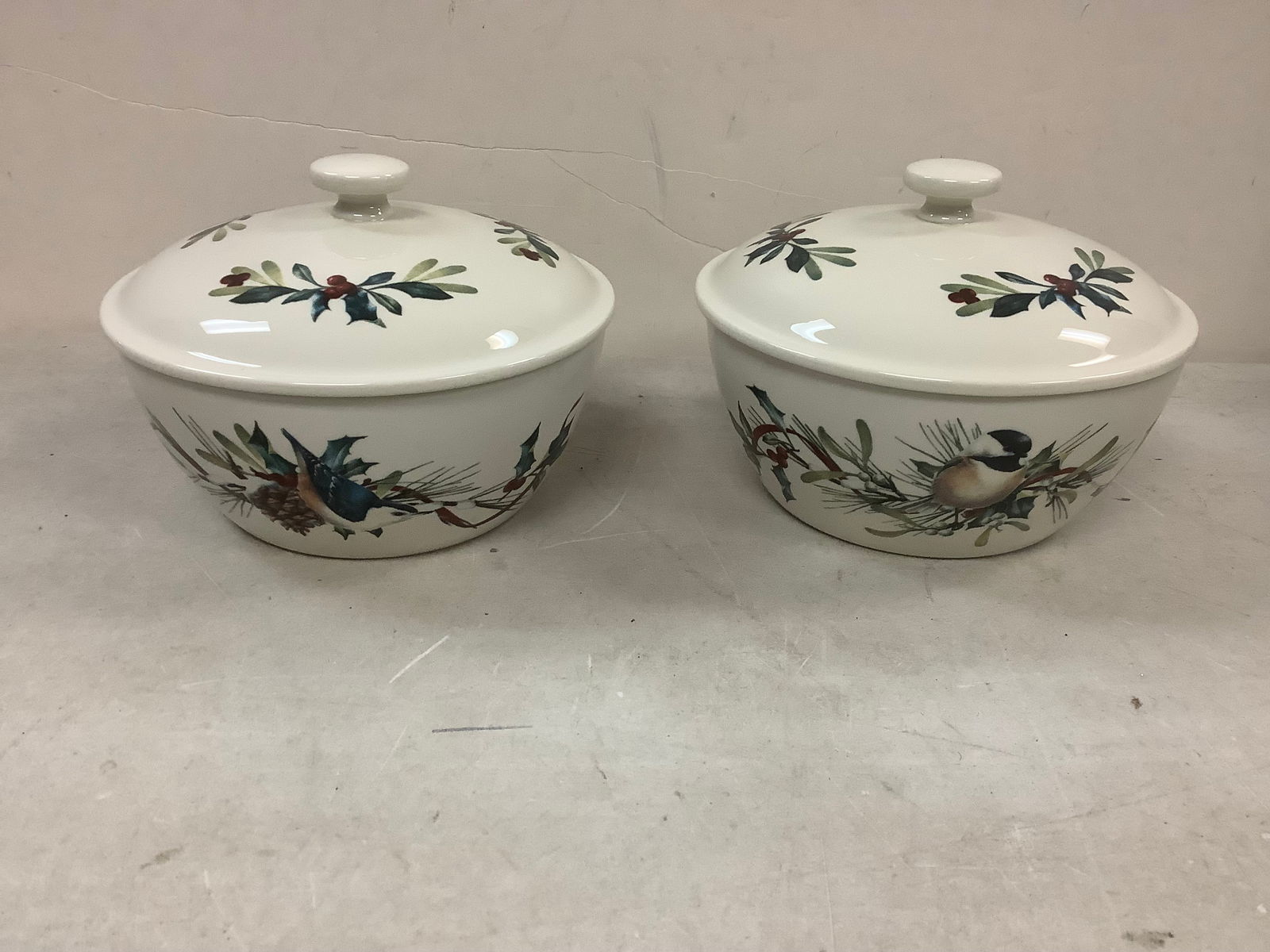 2 Lenox winter greetings covered bowls (1 of 1)
