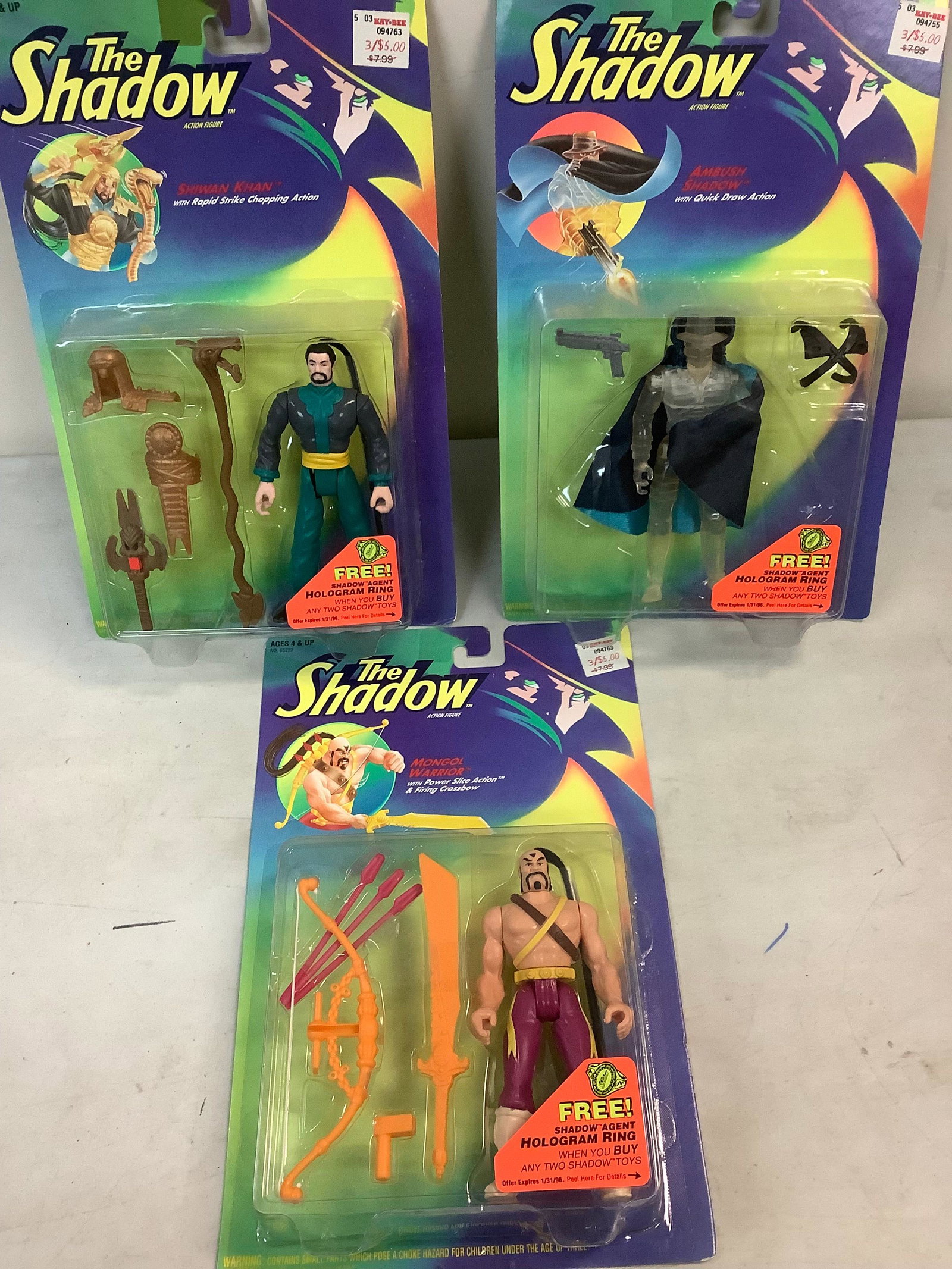 Lot of 3 Sealed Kenner The Shadow Action Figures: Lot of 3 Sealed Kenner The Shadow Action Figures