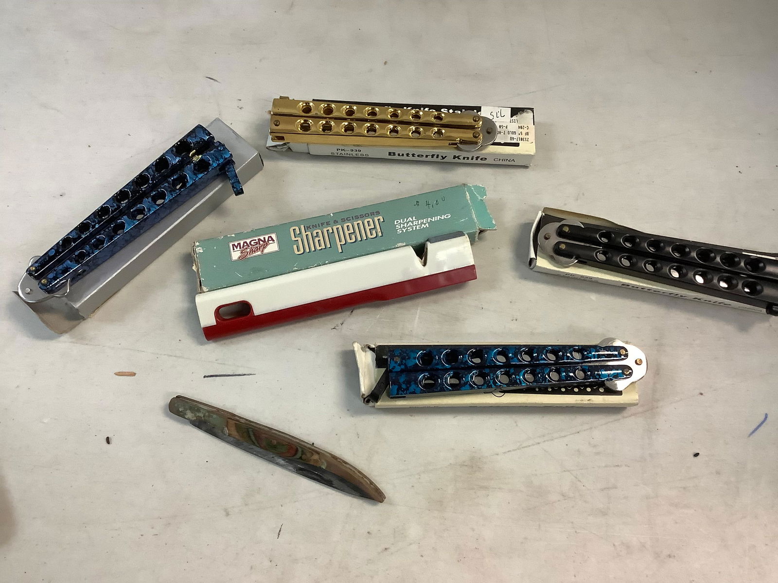 Lot of Stainless Steel Butterfly Knives, Sharpener and More (1 of 1)