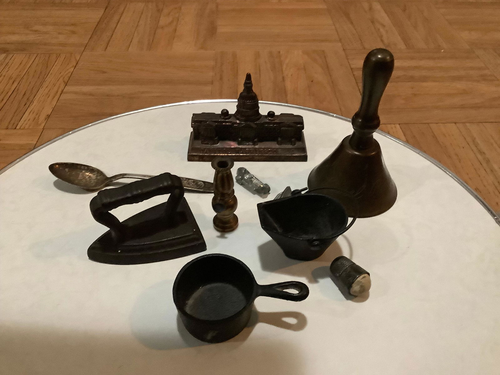 Lot of Cast Iron Miniatures, Brass Bell, Collector Spoon and More (1 of 1)
