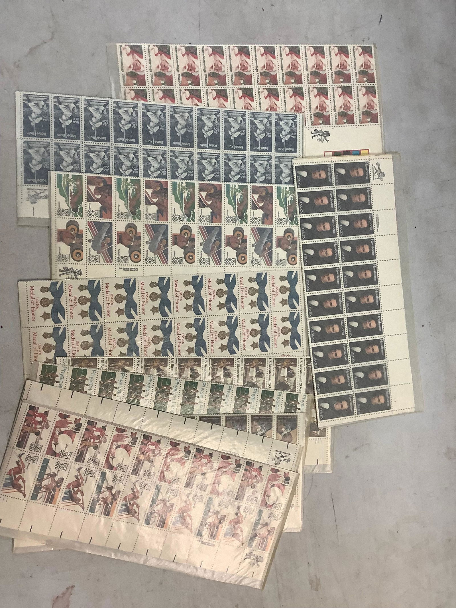 Lot of Stamps Including Babe Ruth, Olympics, Hawthorne Etc. (1 of 1)