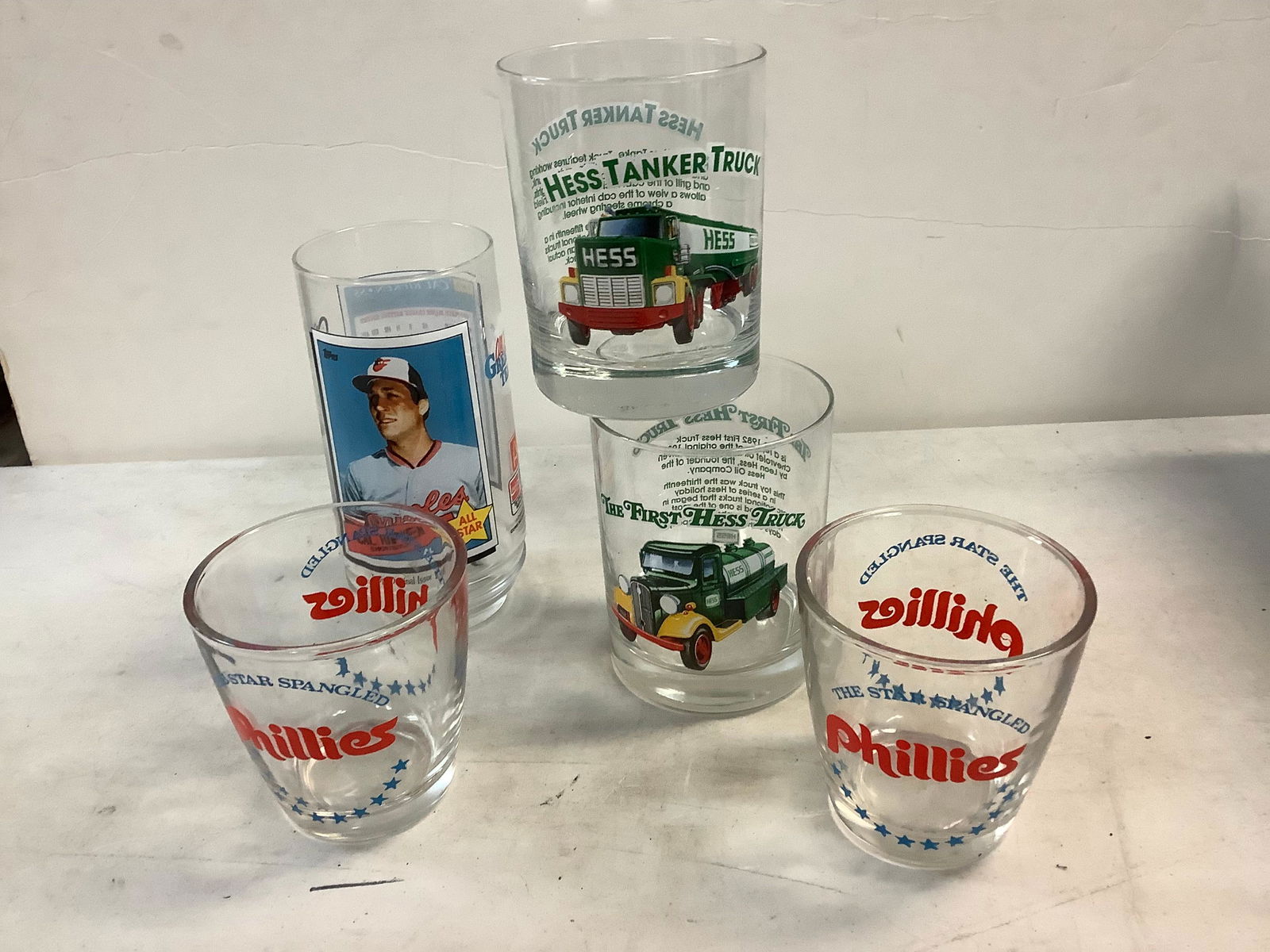 Lot of 2 Hess truck glasses, 2 Phillies glasses and more (1 of 1)
