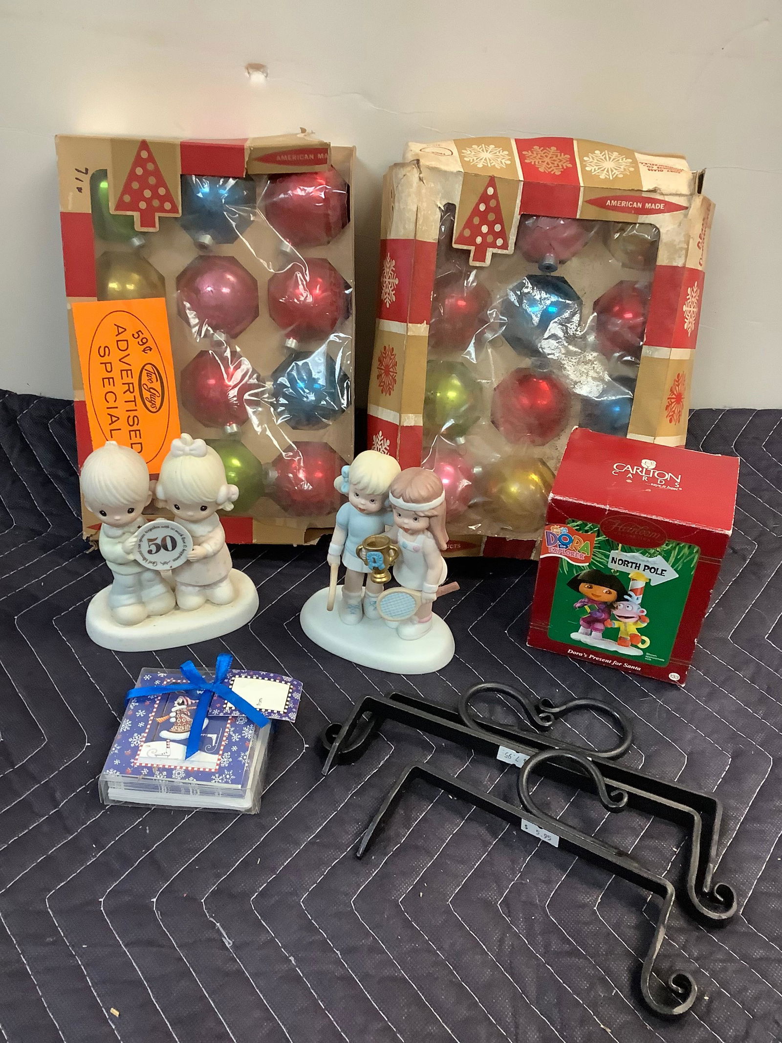 Lot of Vintage Christmas Balls, Dora The Explorer Ornament, Precious Moments Ceramic Figurine and (1 of 1)