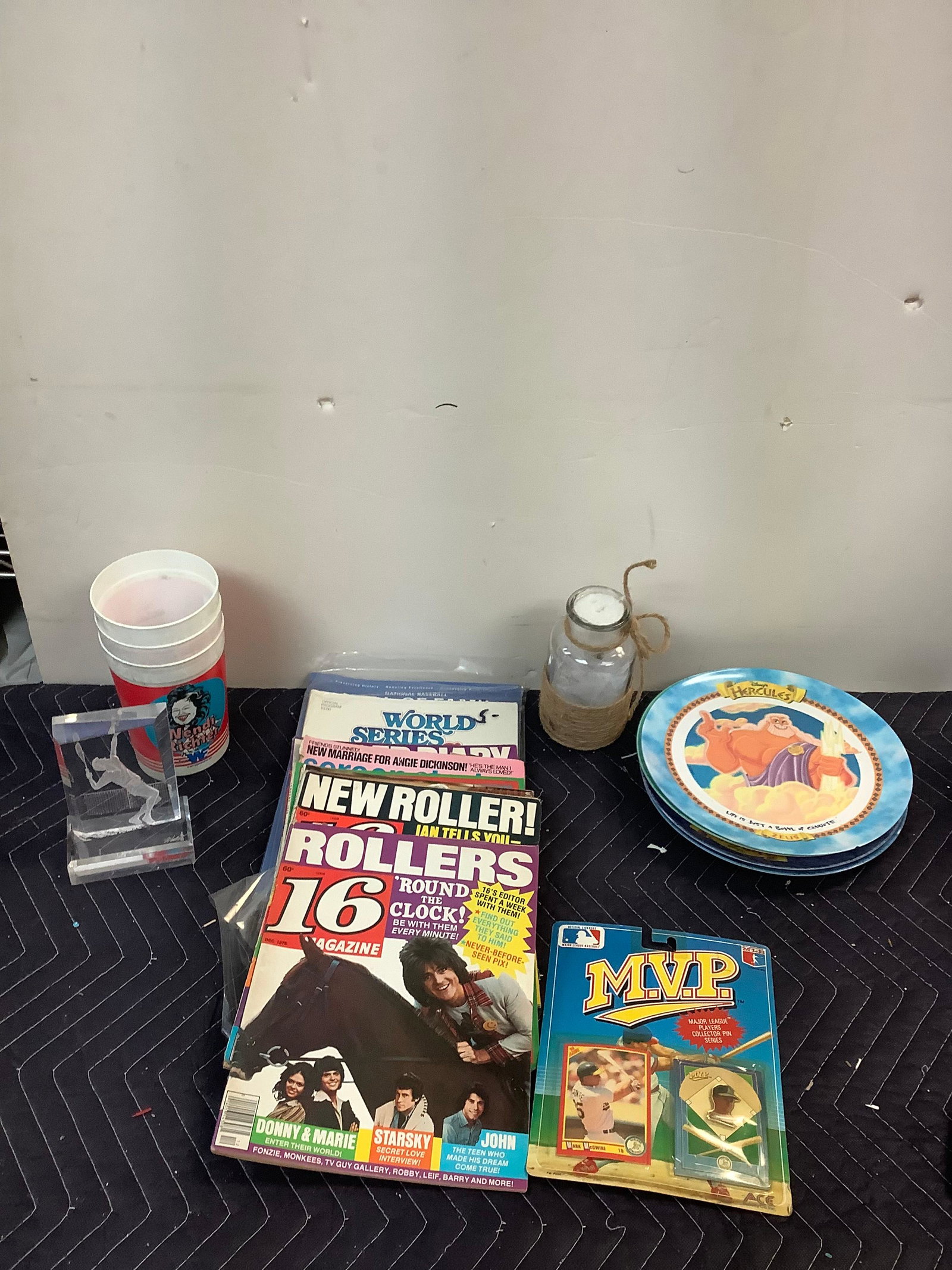 Lot of Disney's Hercules Plastic Plates, Magazines, MVP Collector Pin & Card and More: Lot of Disney's Hercules Plastic Plates, Magazines, MVP Collector Pin & Card and More