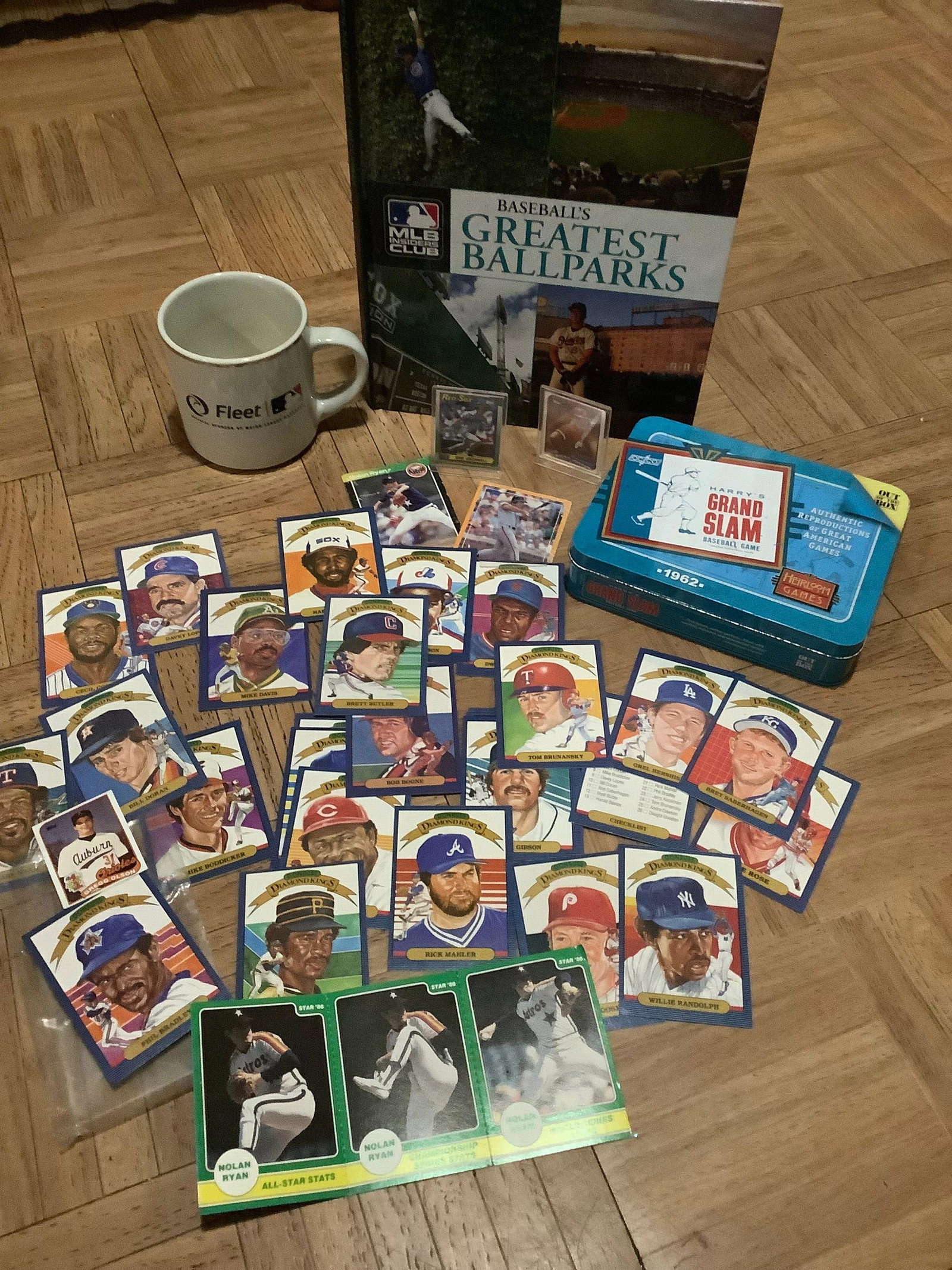 Lot of Baseball Cards, Baseball's Greatest Ball Parks Book, Fleet Mug and Harry's Grand Slam: Lot of Baseball Cards, Baseball's Greatest Ball Parks Book, Fleet Mug and Harry's Grand Slam Baseball Game