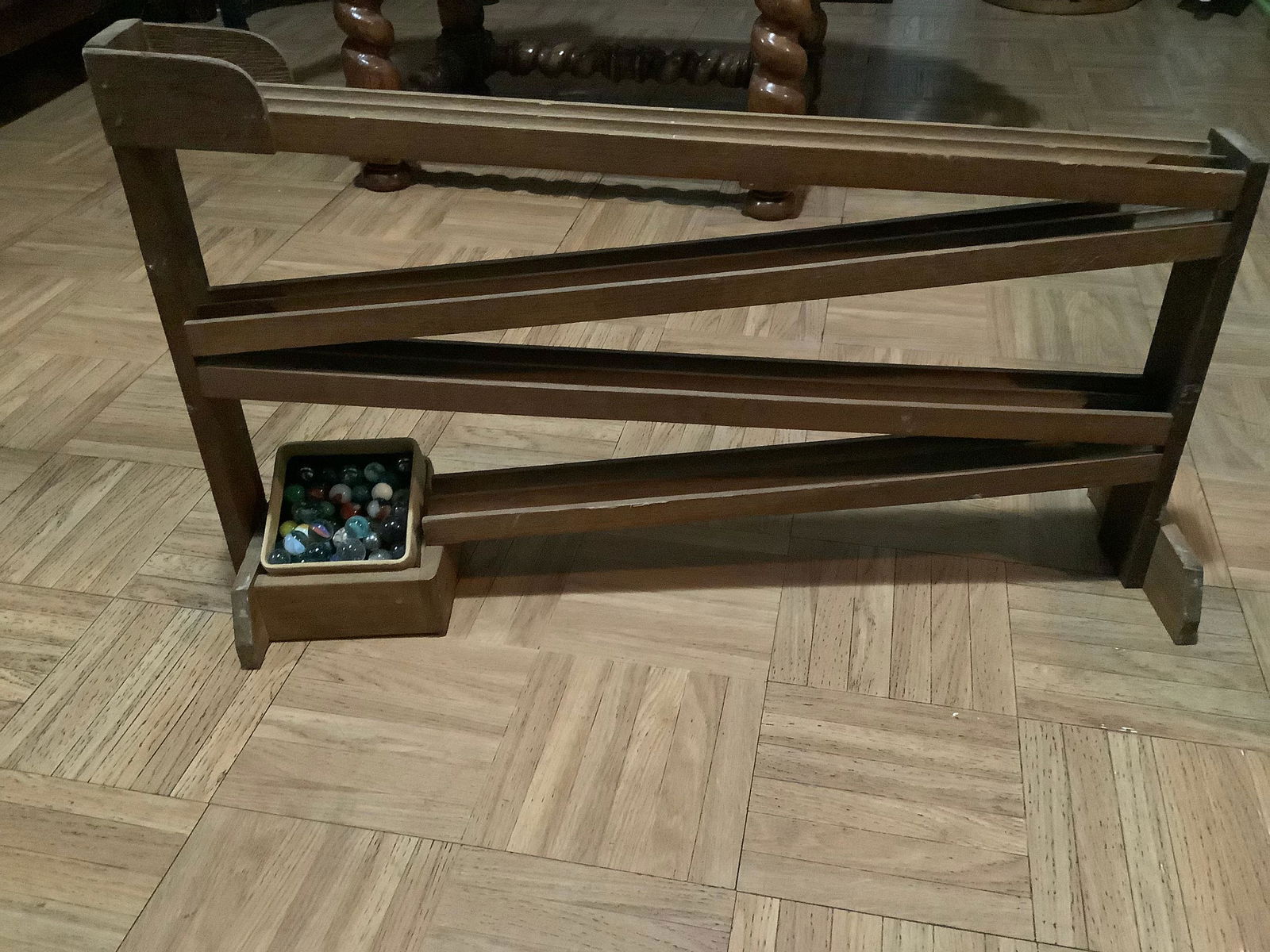 Vintage Marbles and Wooden Marble Rack: Vintage Marbles and Wooden Marble Rack