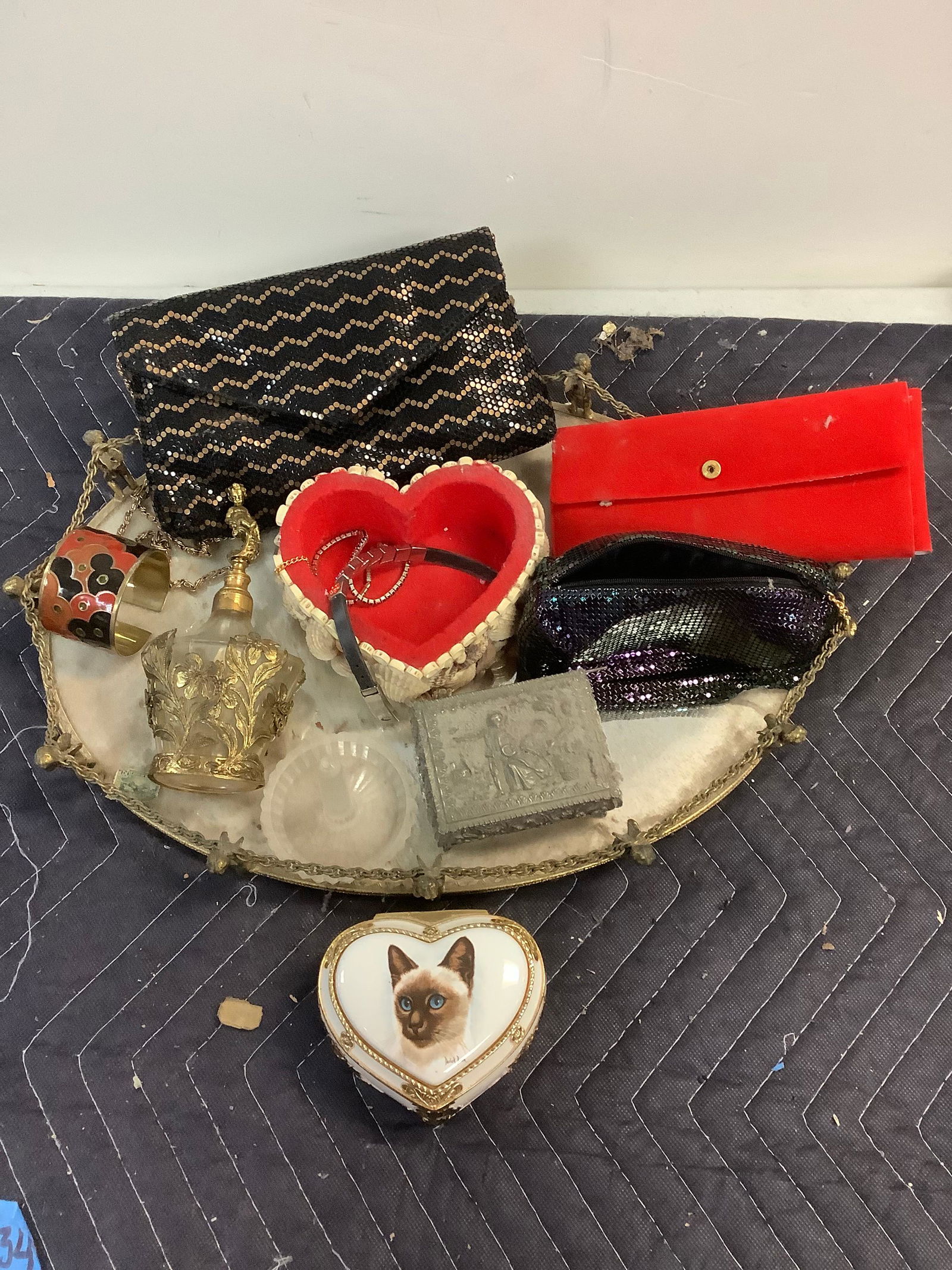 Vintage Dresser tray with trinket boxes, purses and more (1 of 1)