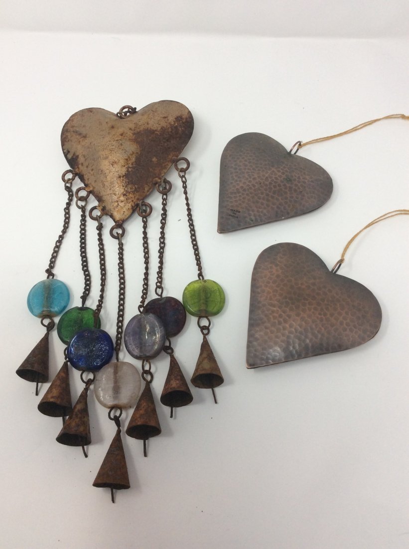 lot of cooper hearts and out door chime: lot of cooper hearts and out door chime