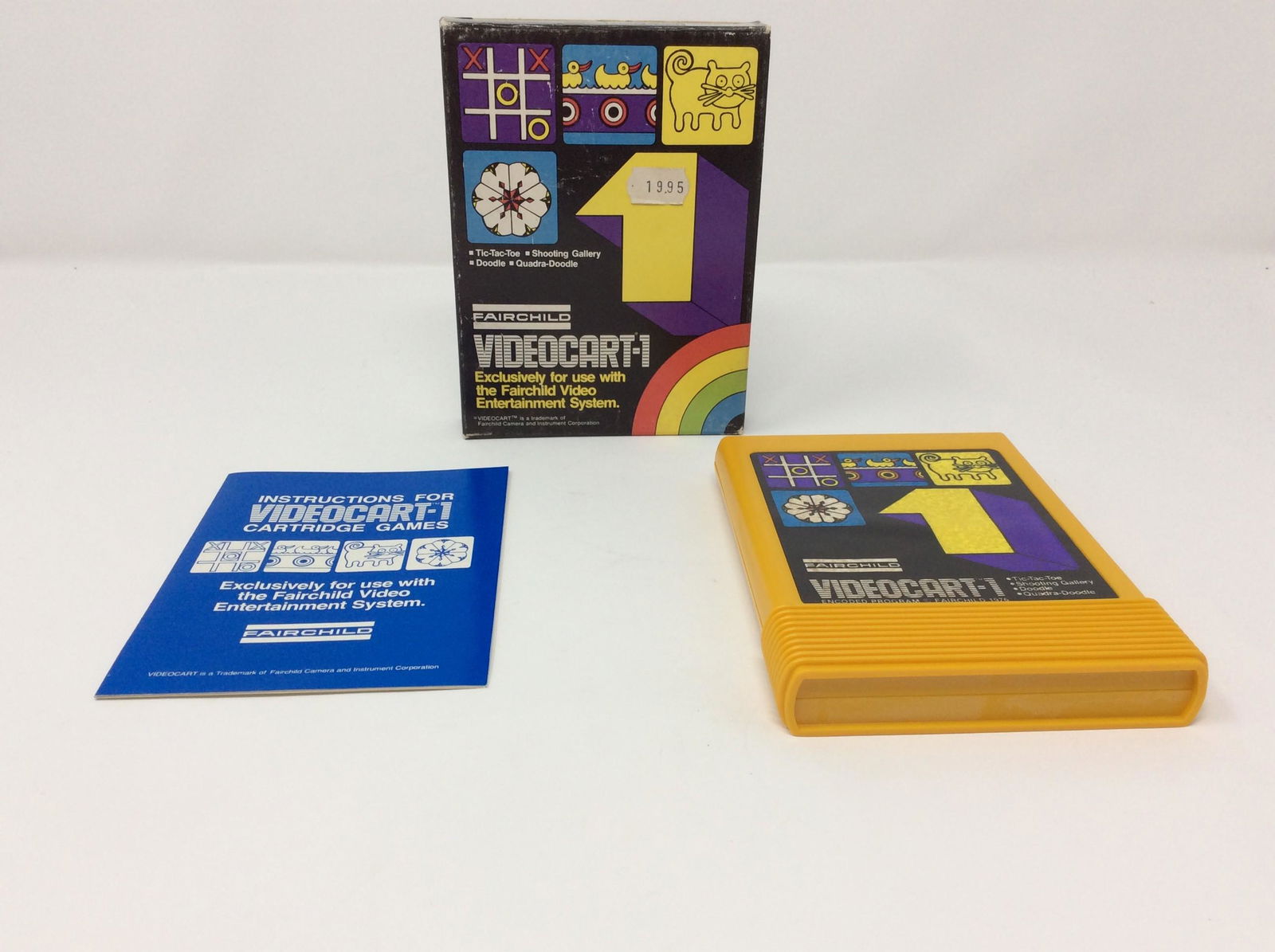 Vintage Fairchild video-cart 1 TIC Tac Toe, Shooting Gallery and Doodle and Quadra Doodle with: Vintage Fairchild video-cart 1 TIC Tac Toe, Shooting Gallery and Doodle and Quadra Doodle with orignal box and book