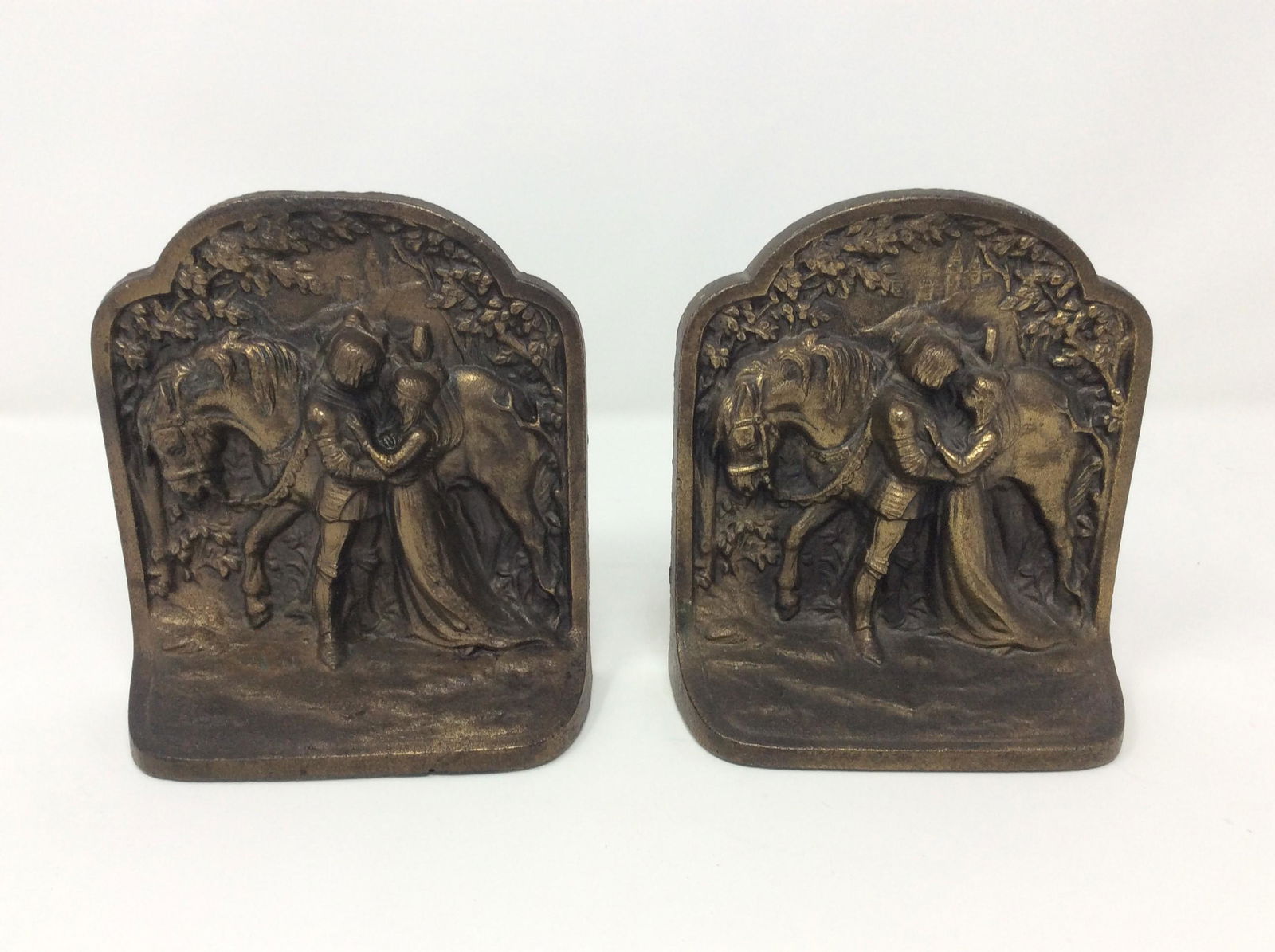Antique 1920's Hubley 313 Bookends Romeo and Juliet Cast Bronze 6" tall x 5"W (1 of 2)