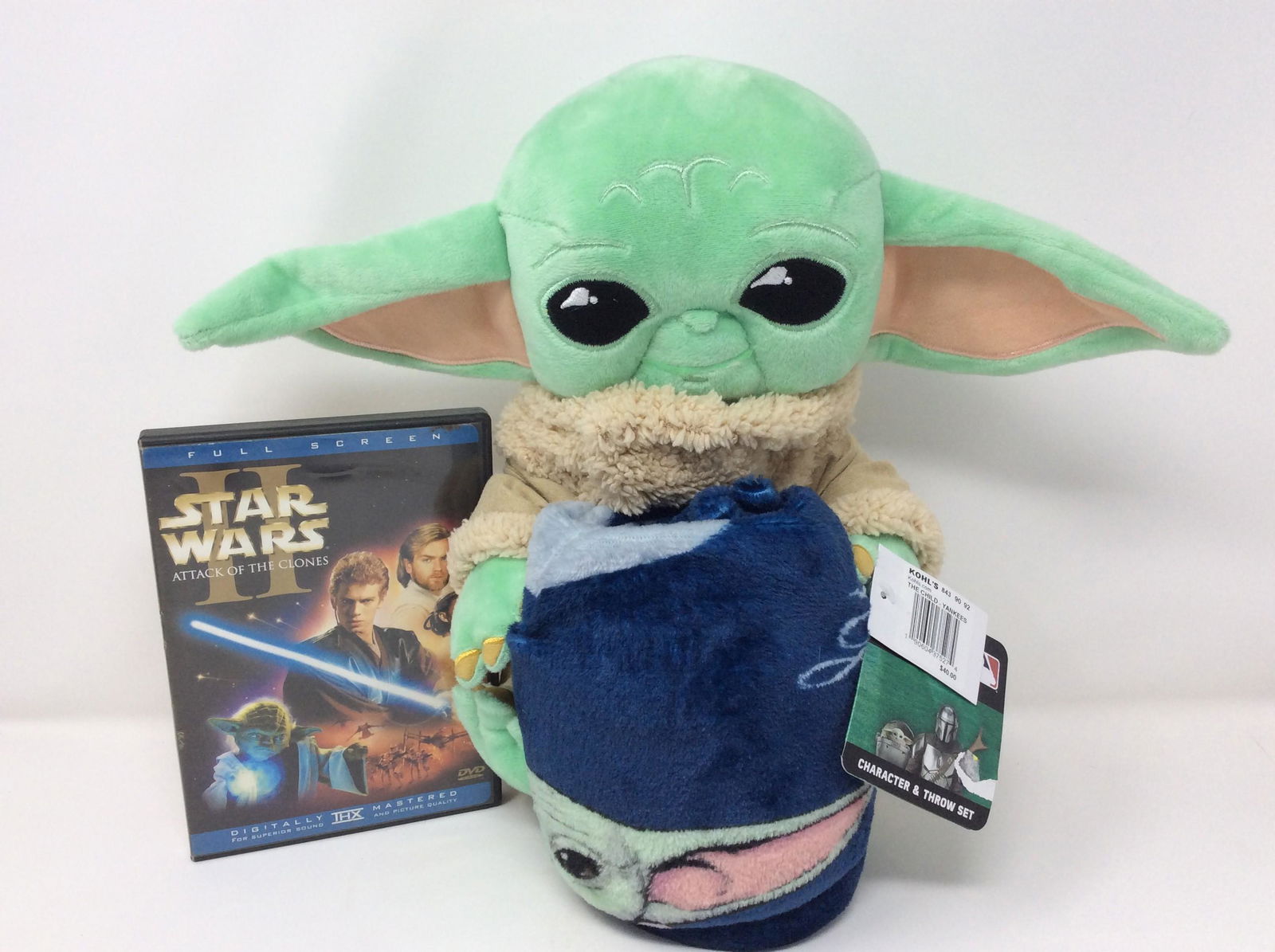 Star Wars Mandalorian stuffed animal with throw blanket and star wars attac of the clones DVD: Star Wars Mandalorian stuffed animal with throw blanket and star wars attac of the clones DVD