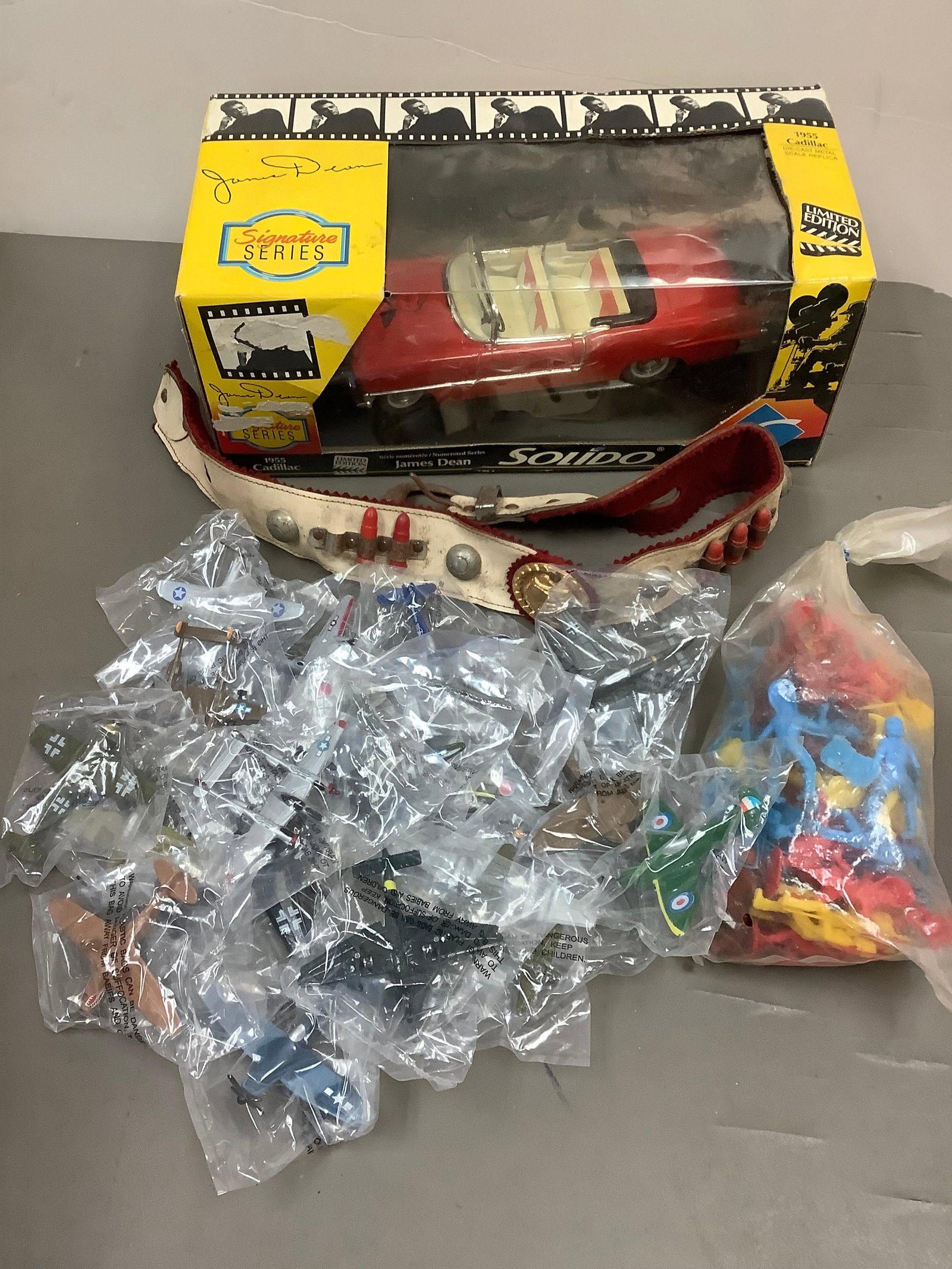 Lot of Jimmy Dean Limited Edition 1955 Cadillac, Diecast Airplanes, Plastic Soldiers and More: Lot of Jimmy Dean Limited Edition 1955 Cadillac, Diecast Airplanes, Plastic Soldiers and More