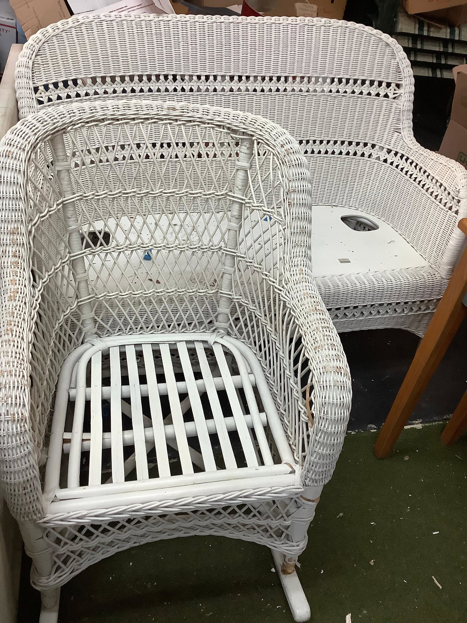 White Wicker Couch 49" and Rocker Chair: White Wicker Couch 49" and Rocker Chair