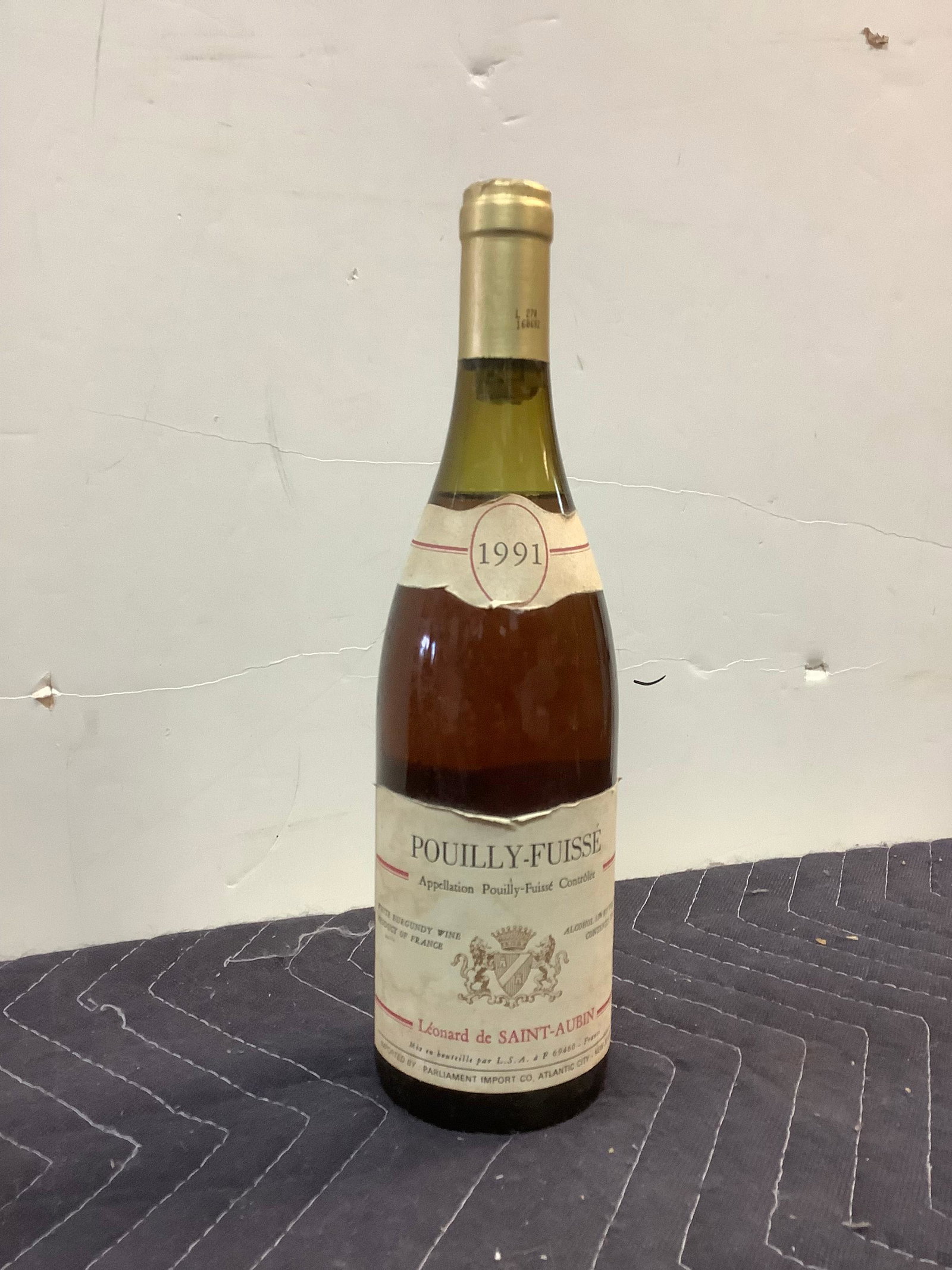 1991 French Pouilly-Fuisse White Burgundy Wine 750ML: Any contents in bottle is Free; You are bidding on the bottle & unbroken tax stamp