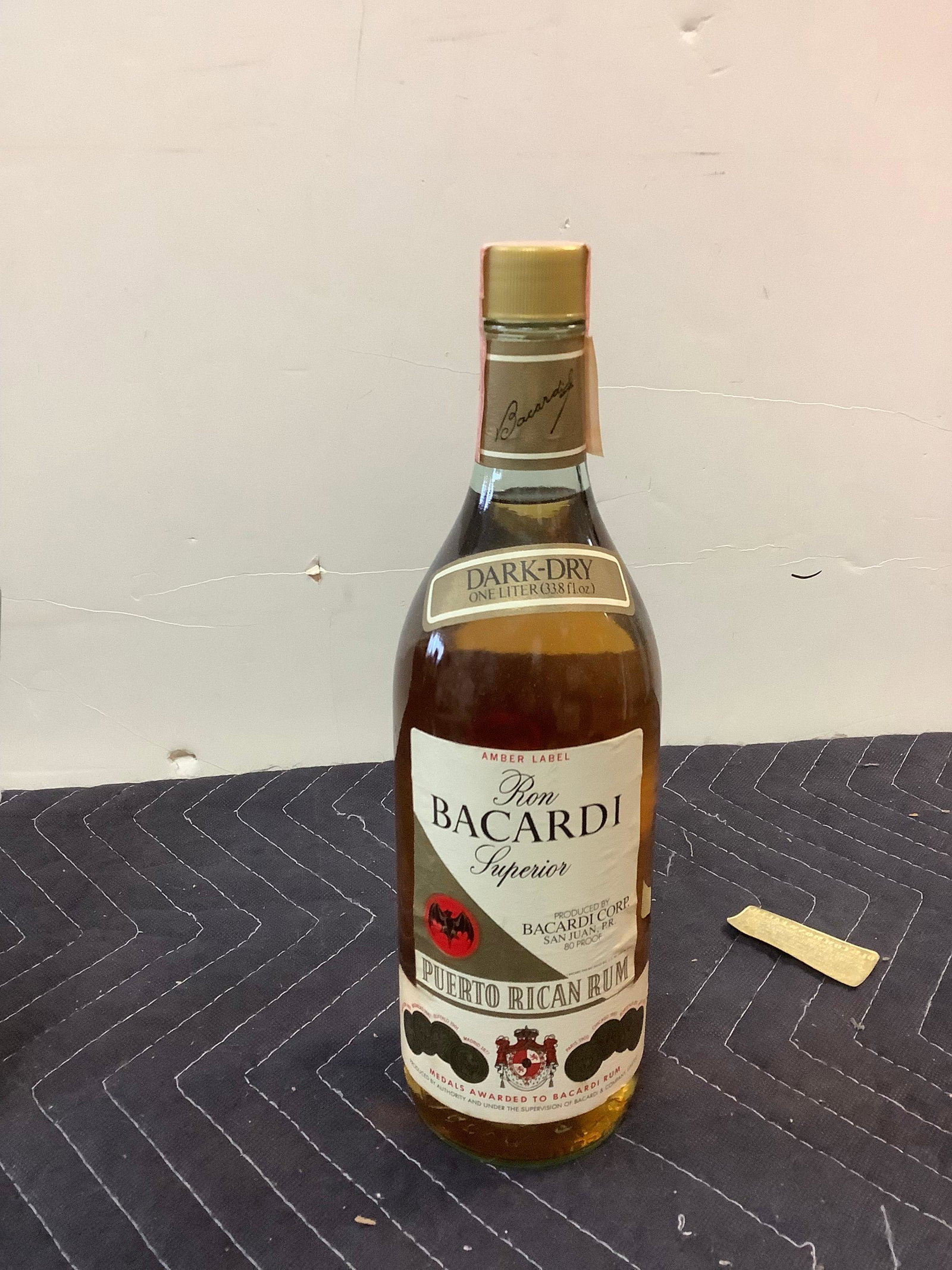 Dark-Dry Ron Bacardi Puerto Rican Rum sealed: Any contents in bottle is Free; You are bidding on the bottle & unbroken tax stamp