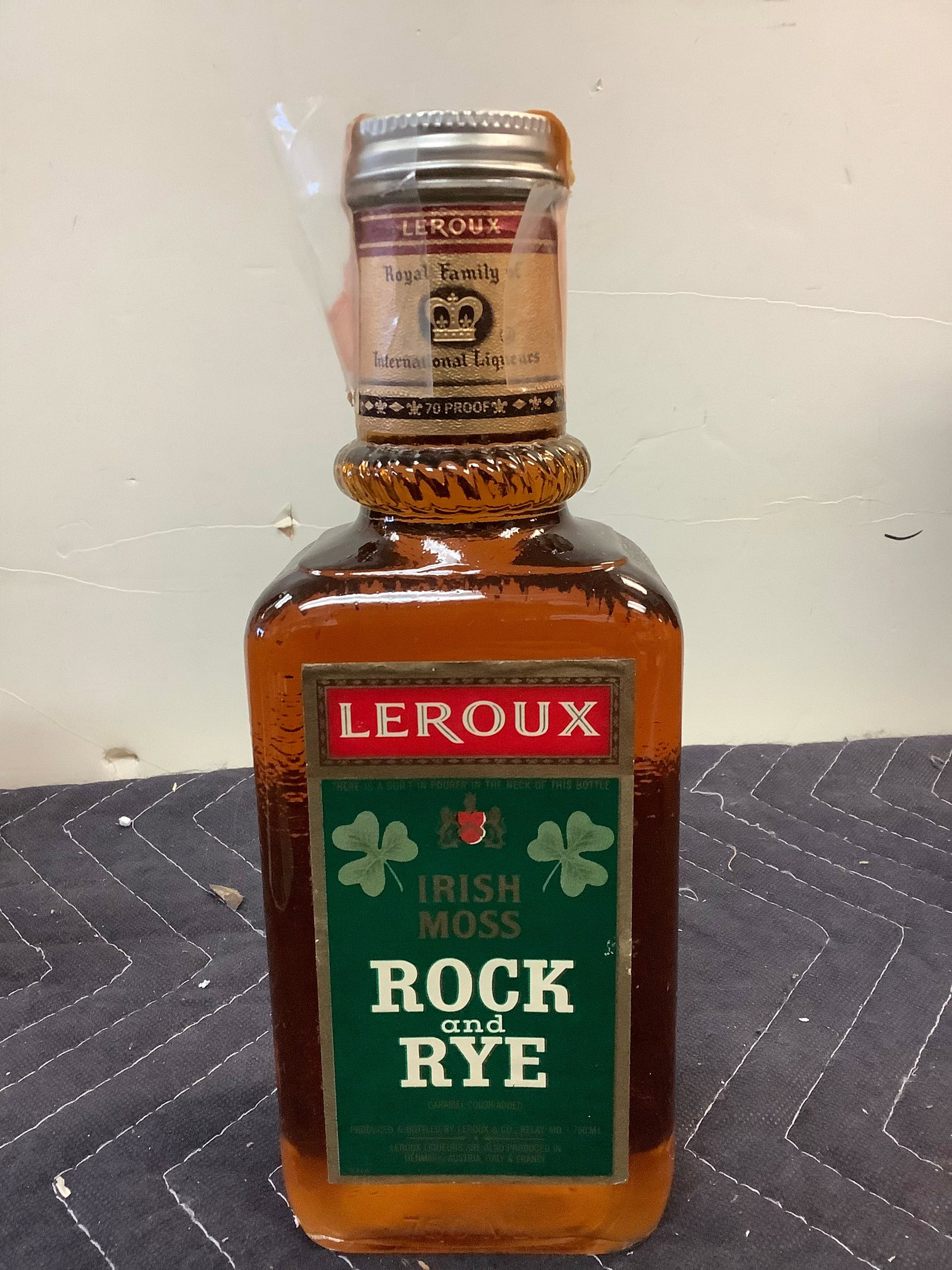 Leroux Irish Moss Rock and Rye sealed: Any contents in bottle is Free; You are bidding on the bottle & unbroken tax stamp